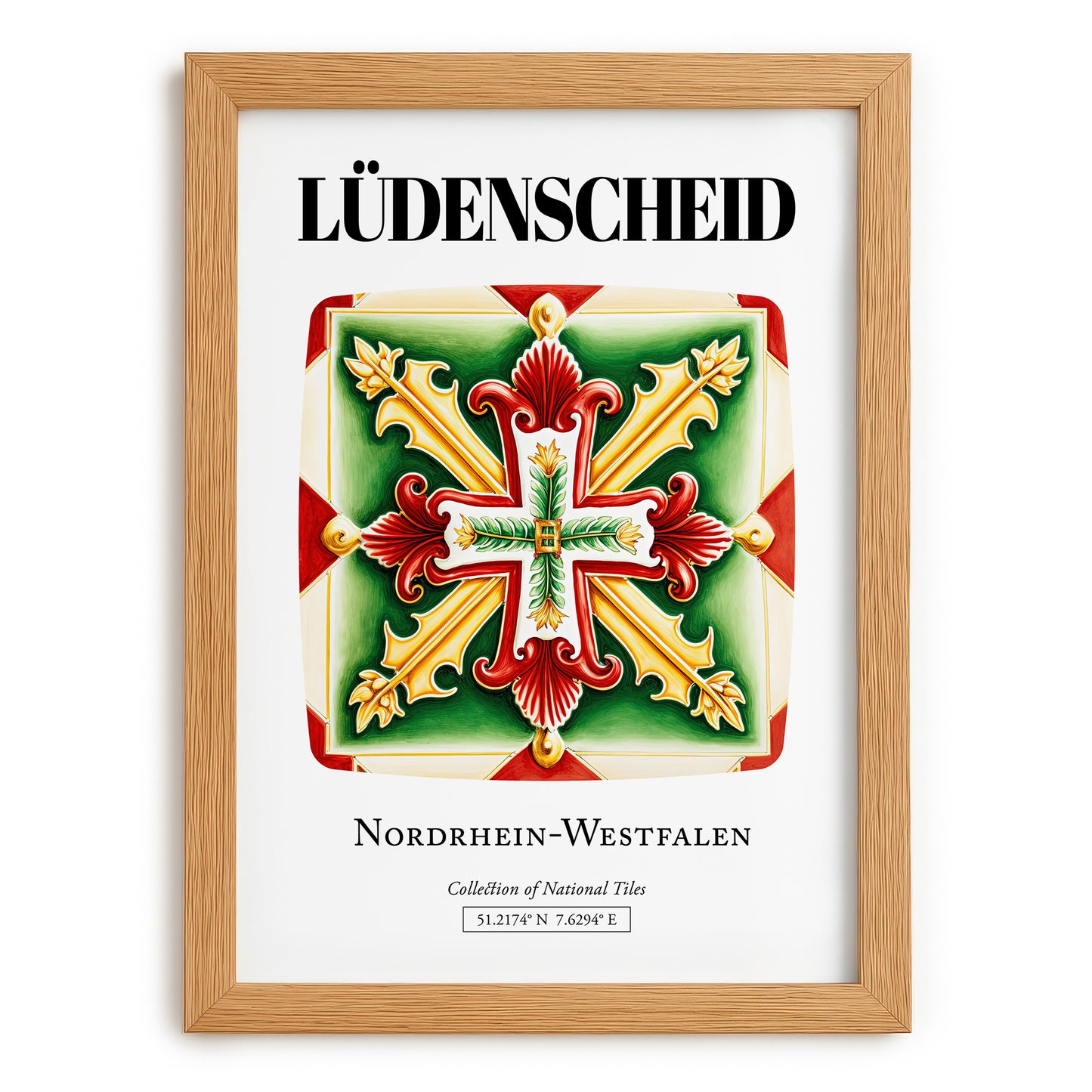 Lüdenscheid, Germany – Travel Poster, set in oak frame