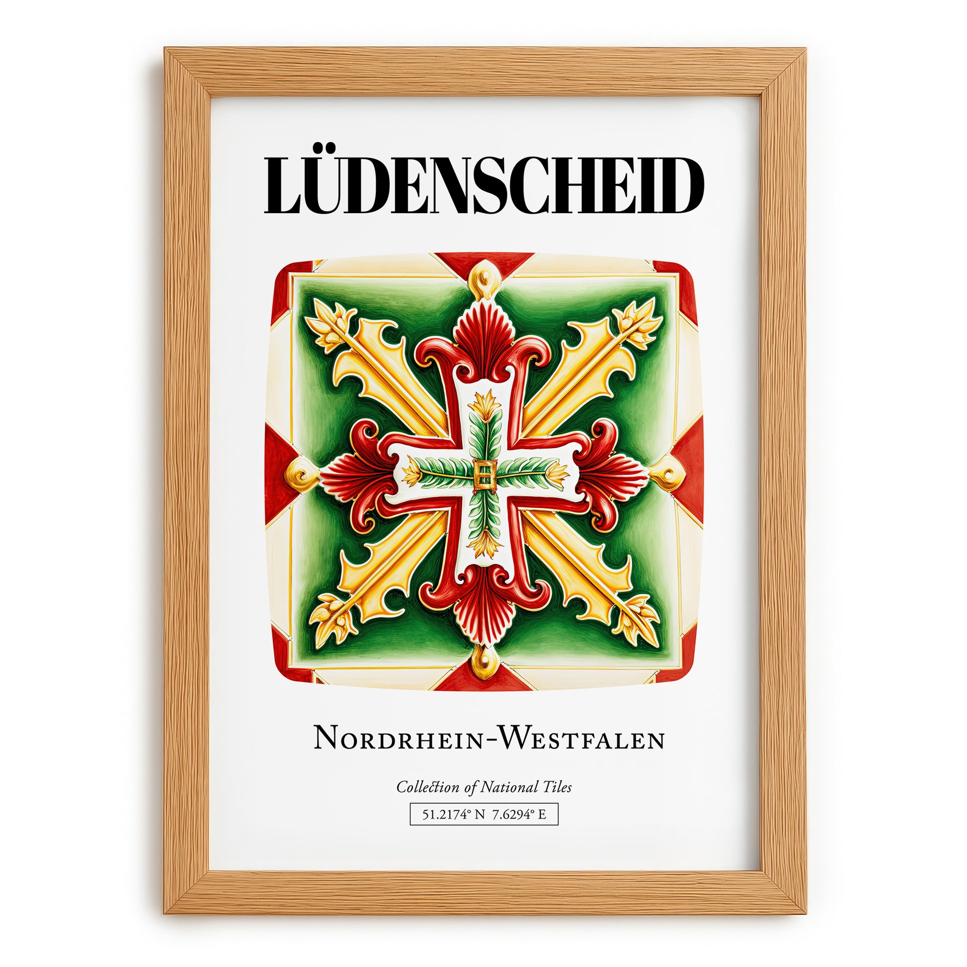 Lüdenscheid, Germany – Travel Poster, set in oak frame