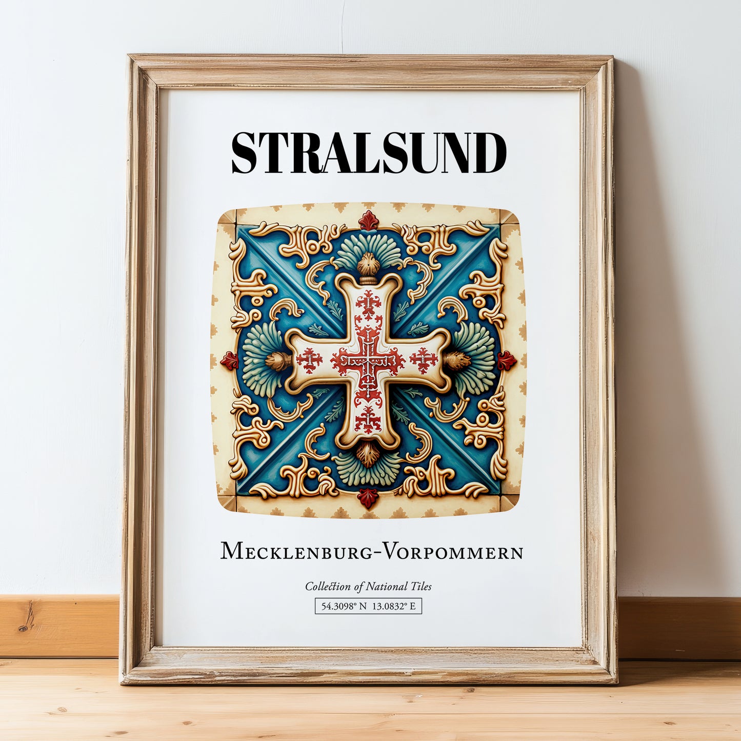 Stralsund, Germany – Architectural Travel Art, in wooden frame leaning on the floor