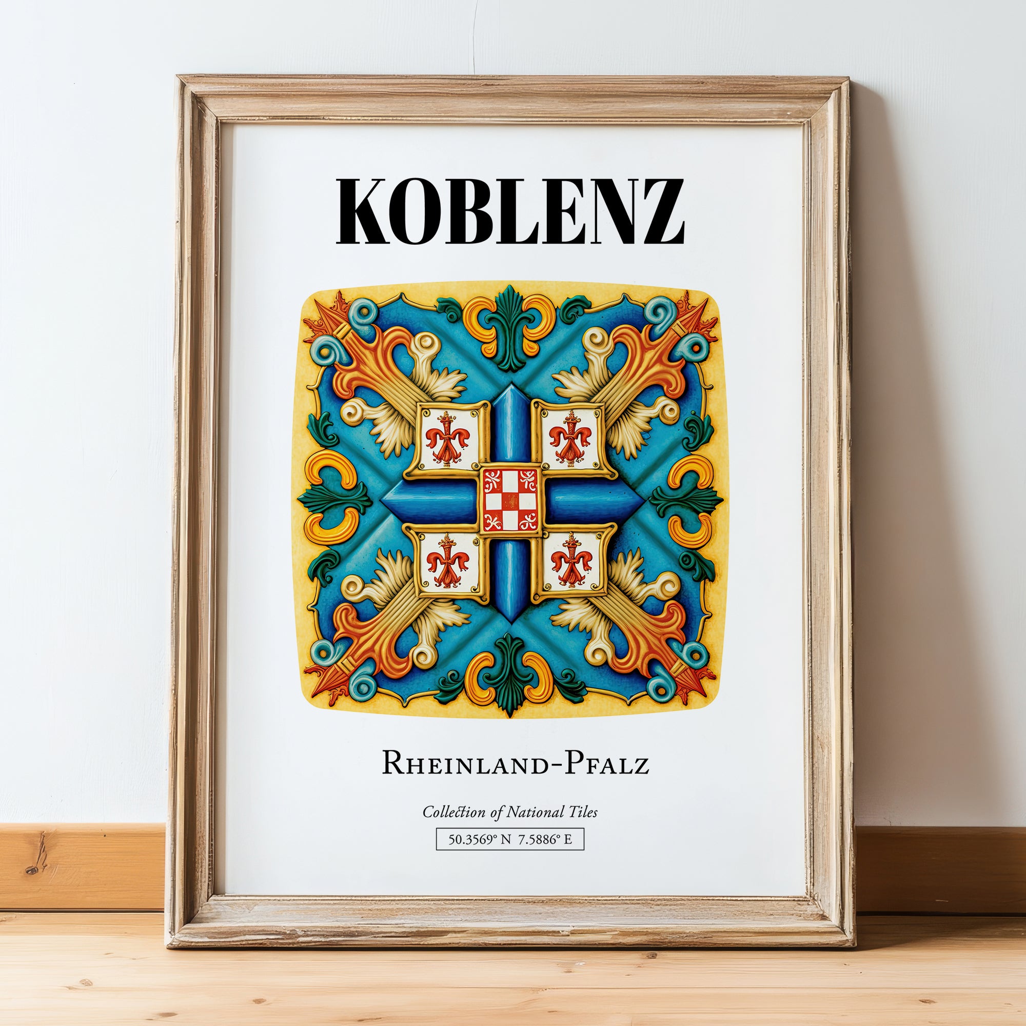 Koblenz, Germany – Travel Wall Decor, in wooden frame leaning on the floor