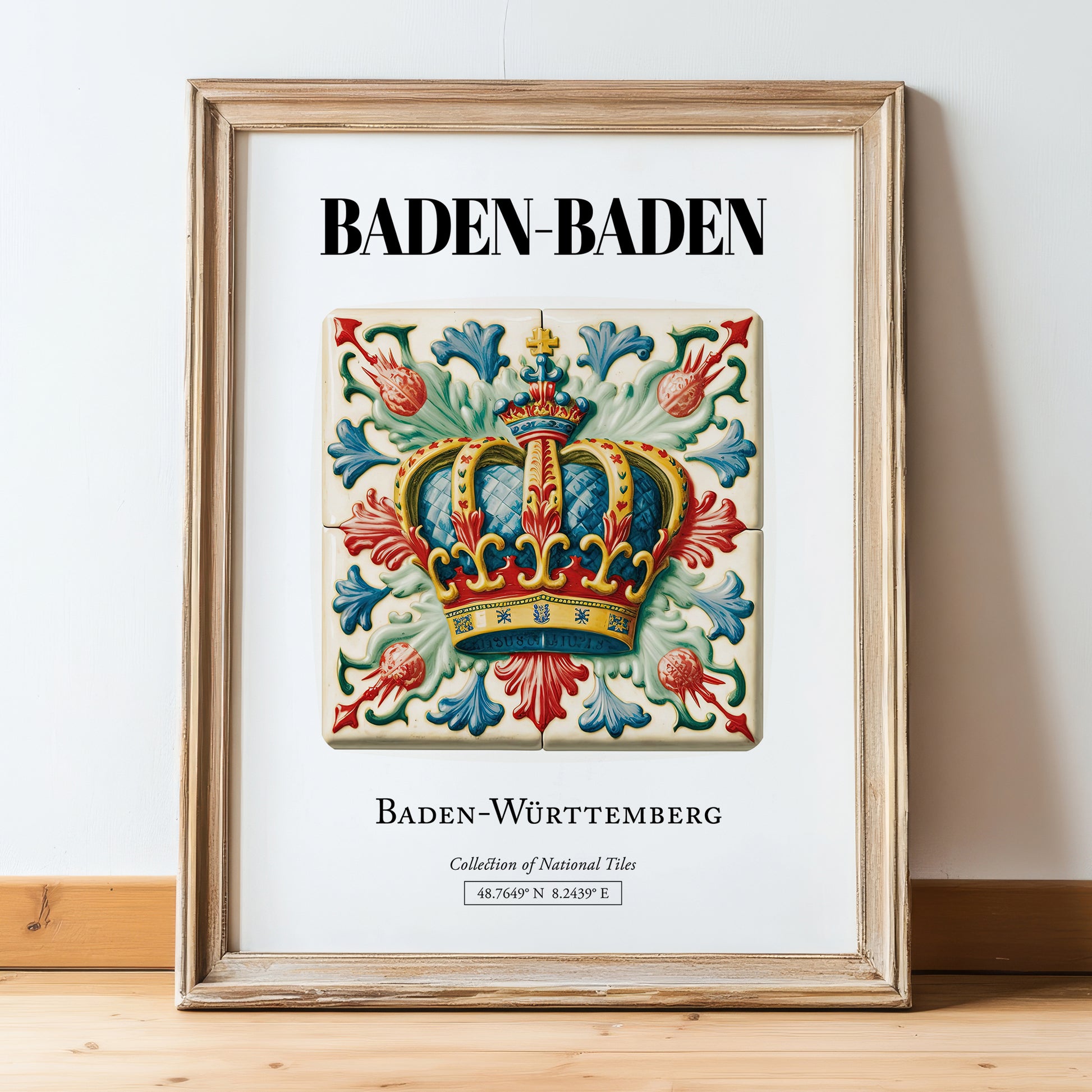 Baden-baden, Germany – Travel Wall Art, in wooden frame leaning on the floor