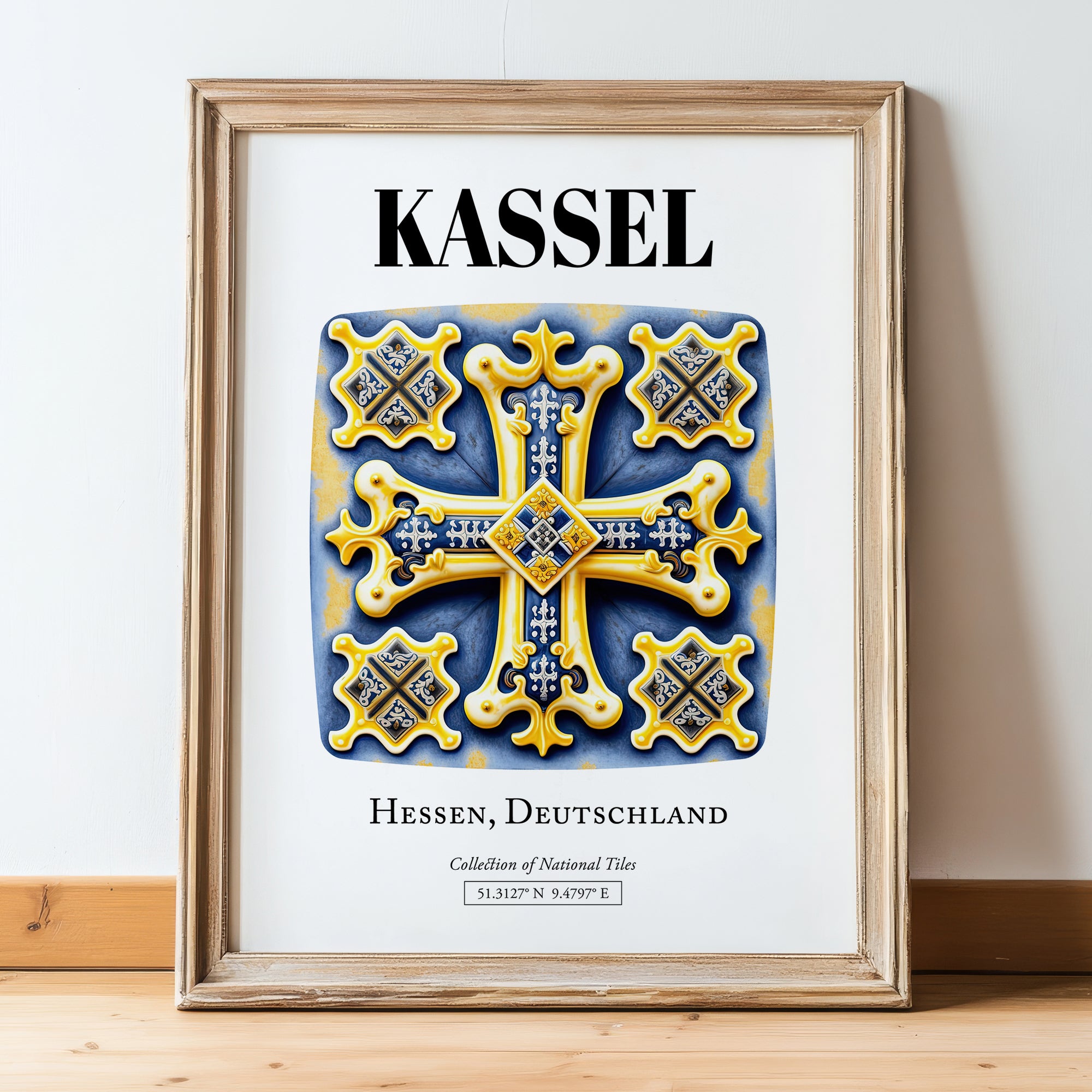 Kassel, Germany – Cultural Heritage Wall Art, in wooden frame leaning on the floor