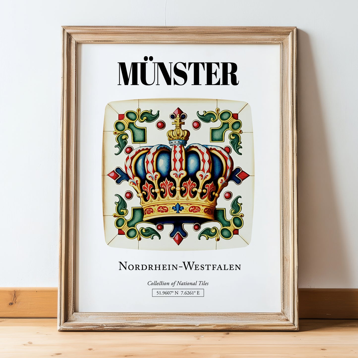 Münster, Germany – Global Wall Art, in wooden frame leaning on the floor