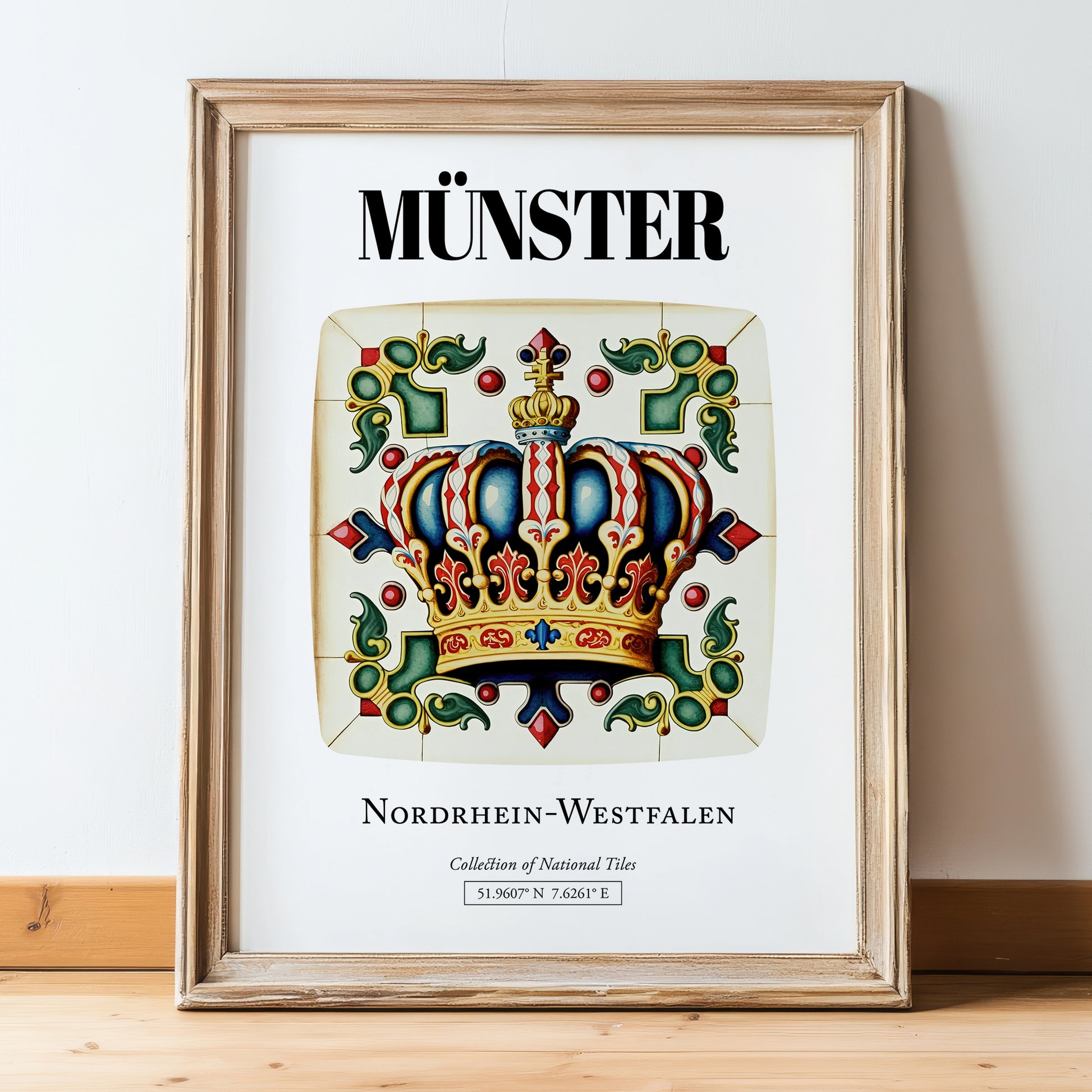 Münster, Germany – Global Wall Art, in wooden frame leaning on the floor