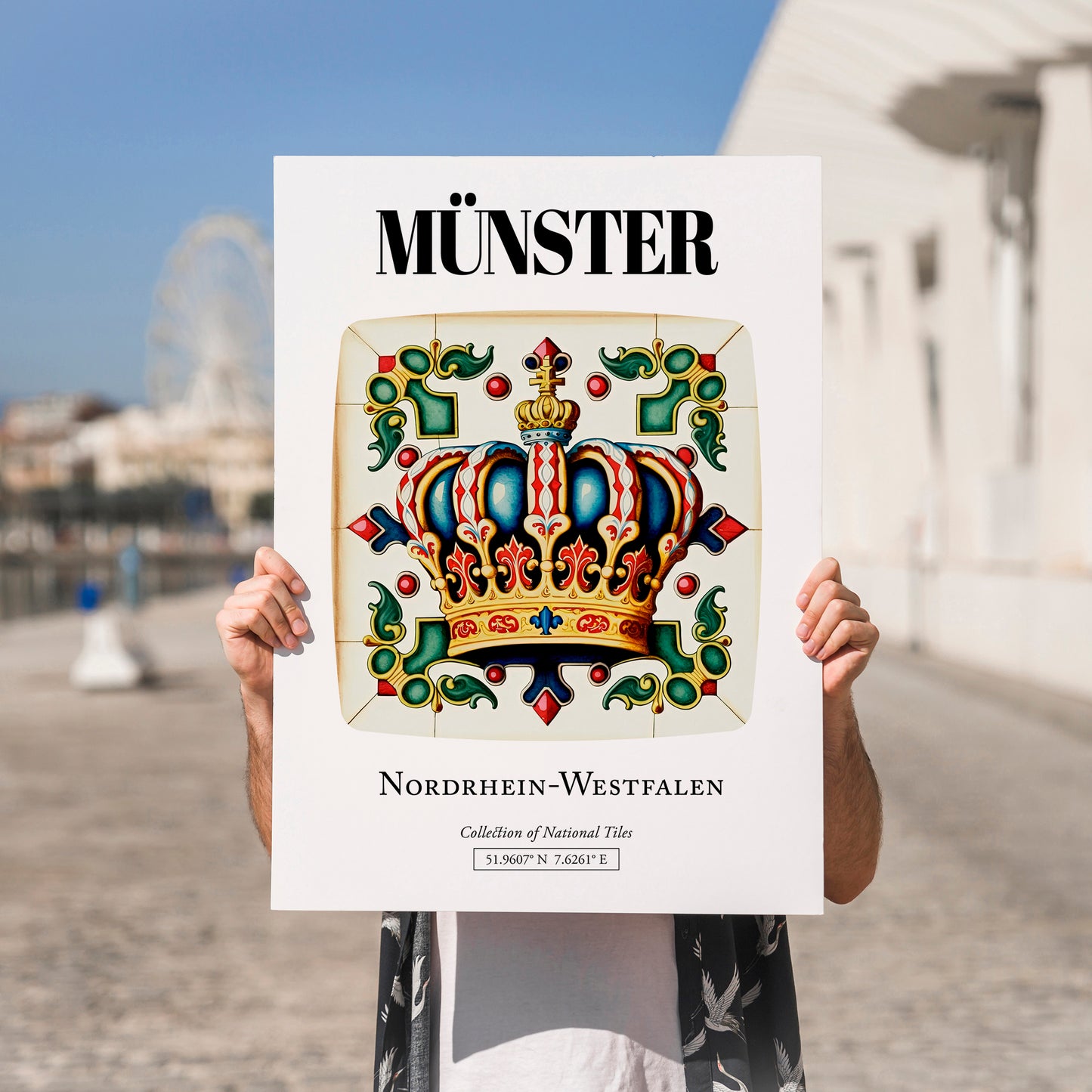 Münster, Germany – Global Wall Art, no-text version framed in wood