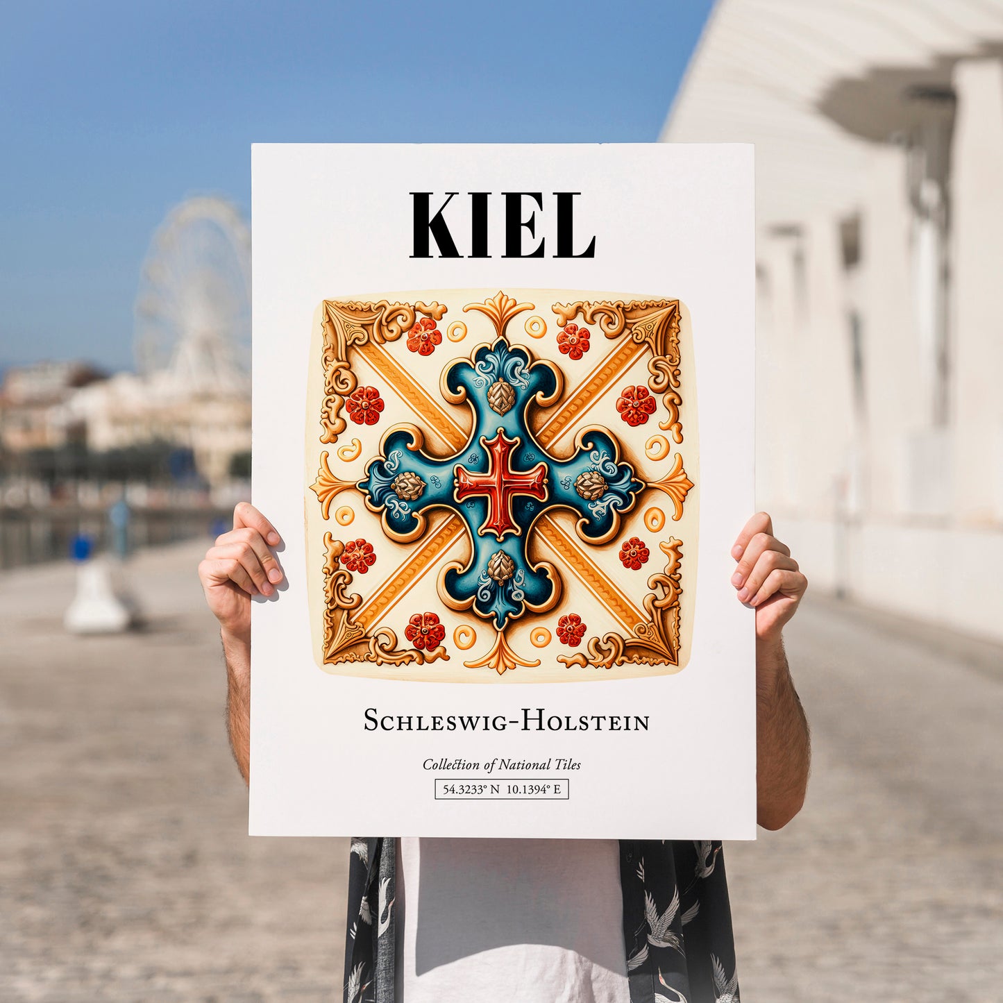 Kiel, Germany – Travel Print, no-text version framed in wood