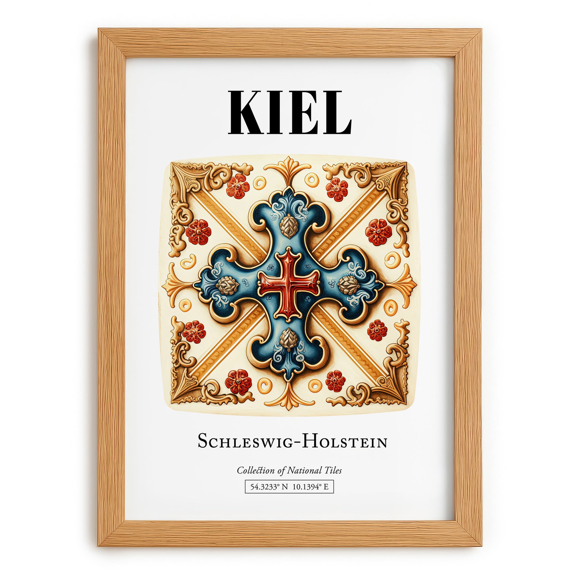 Kiel, Germany – Travel Print, set in oak frame