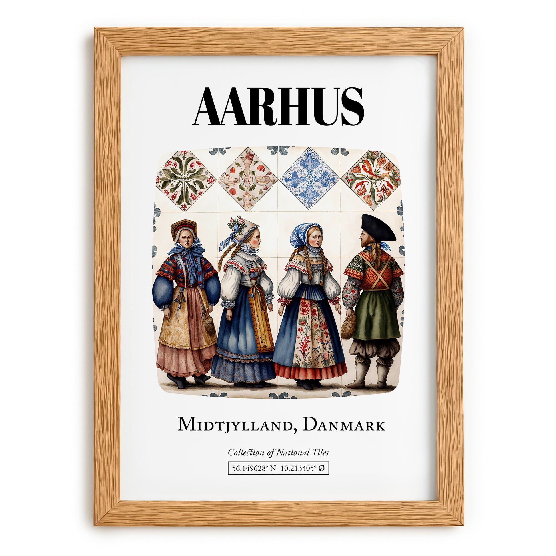 Aarhus, Denmark – Minimalist Travel Print, set in oak frame