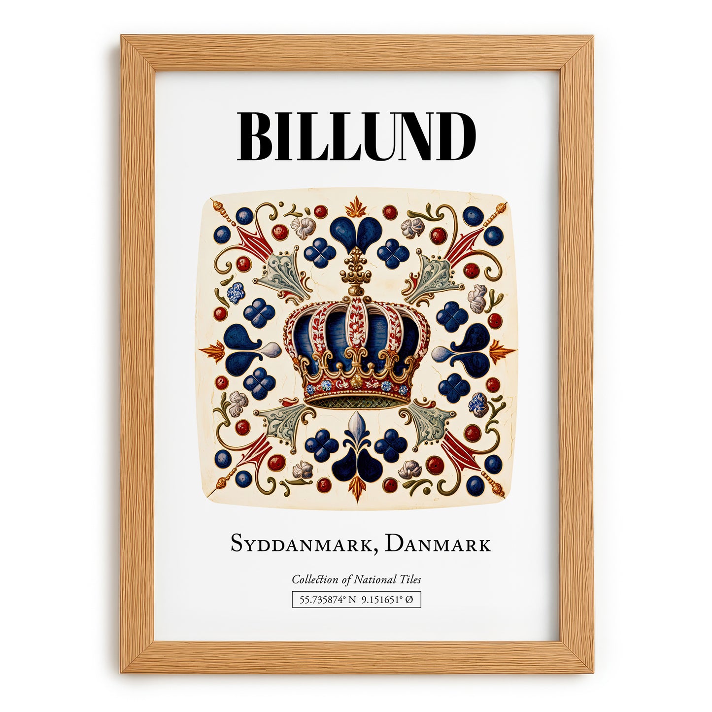 Billund, Denmark – Travel Destination Art, set in oak frame