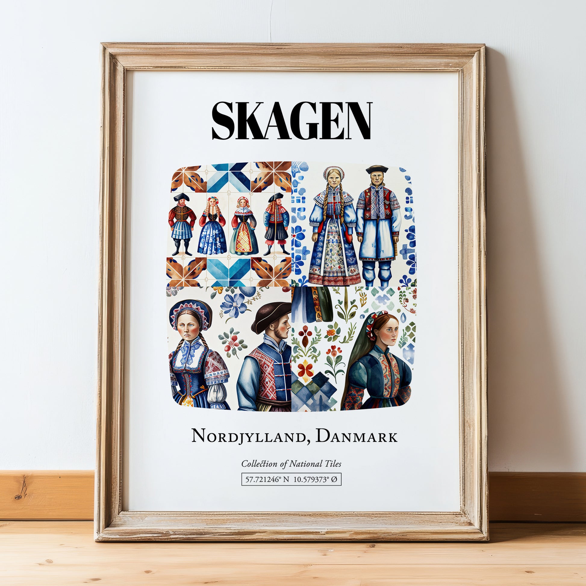 Skagen, Denmark – Travel Poster, in wooden frame leaning on the floor