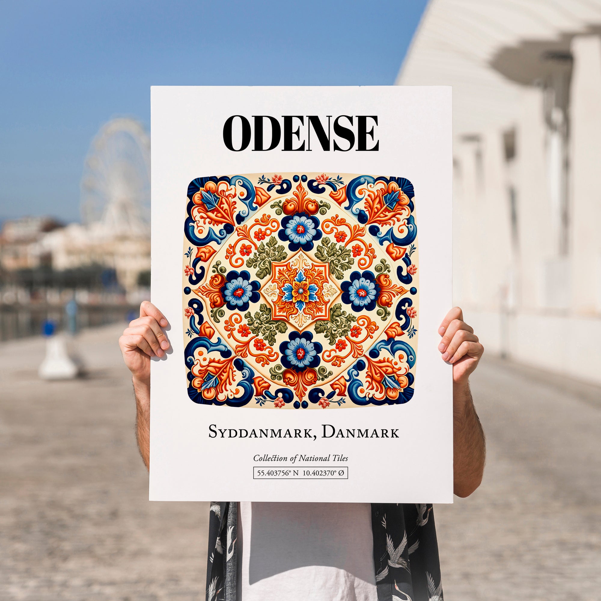 Odense, Denmark – Illustrated Travel Poster, no-text version framed in wood