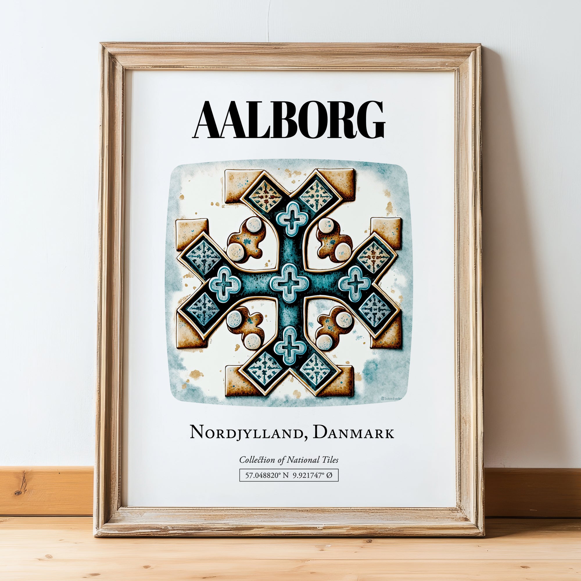 Aalborg, Denmark – Travel Wall Art, in wooden frame leaning on the floor