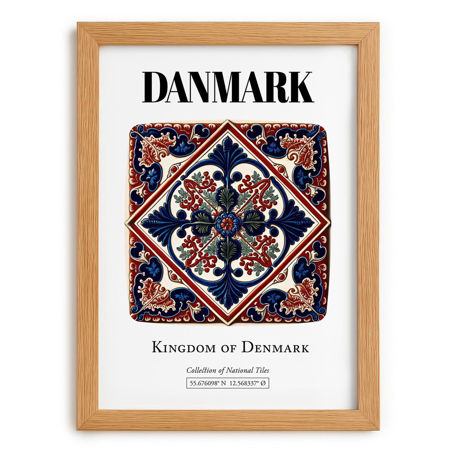 Danmark, Denmark – World Heritage Travel Poster, set in oak frame