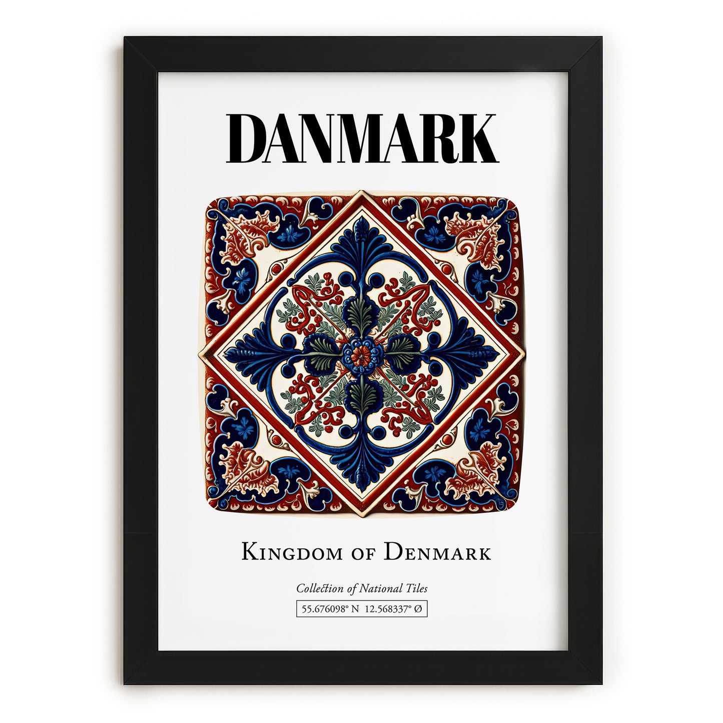 Danmark, Denmark – World Heritage Travel Poster, in sleek black frame