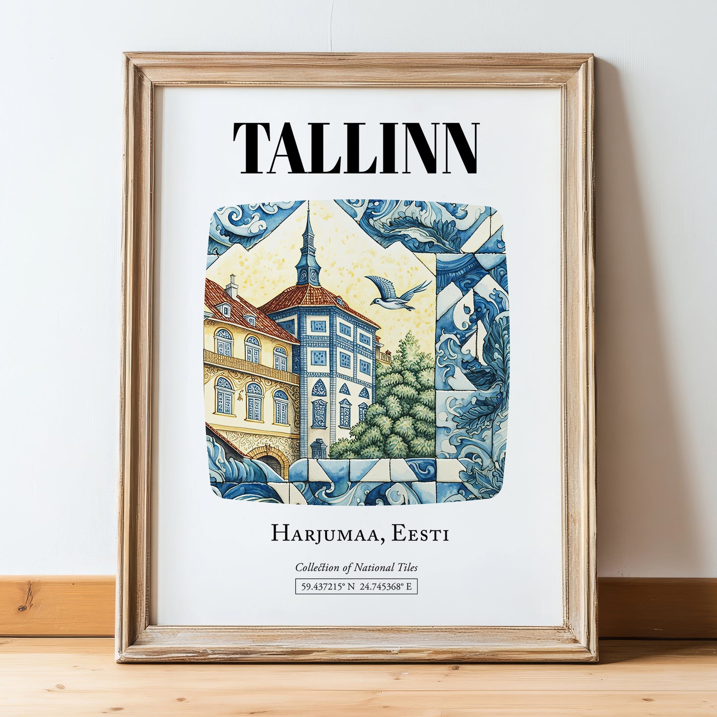 Tallinn, Estonia – Wanderlust Wall Decor, in wooden frame leaning on the floor