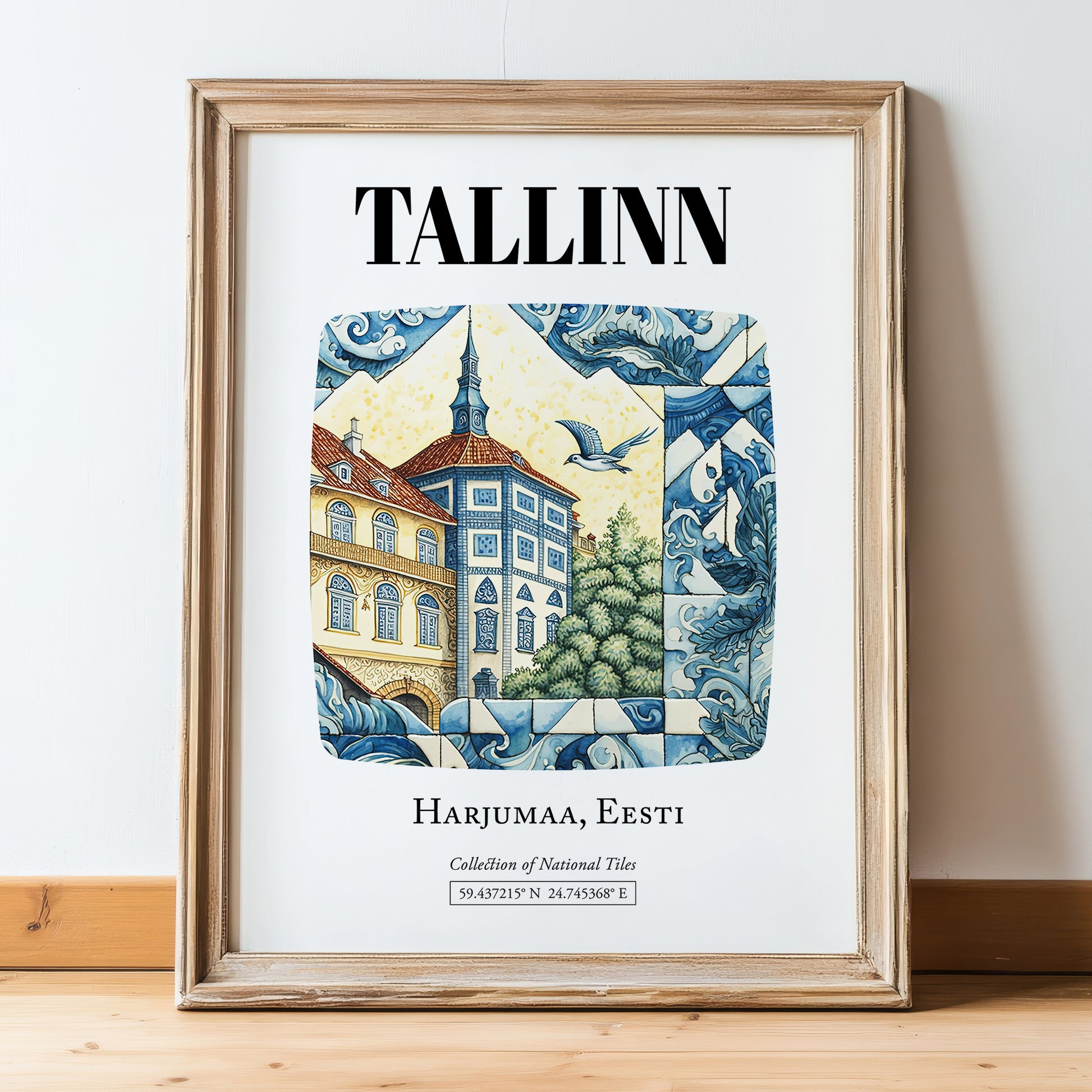 Tallinn, Estonia – Wanderlust Wall Decor, in wooden frame leaning on the floor