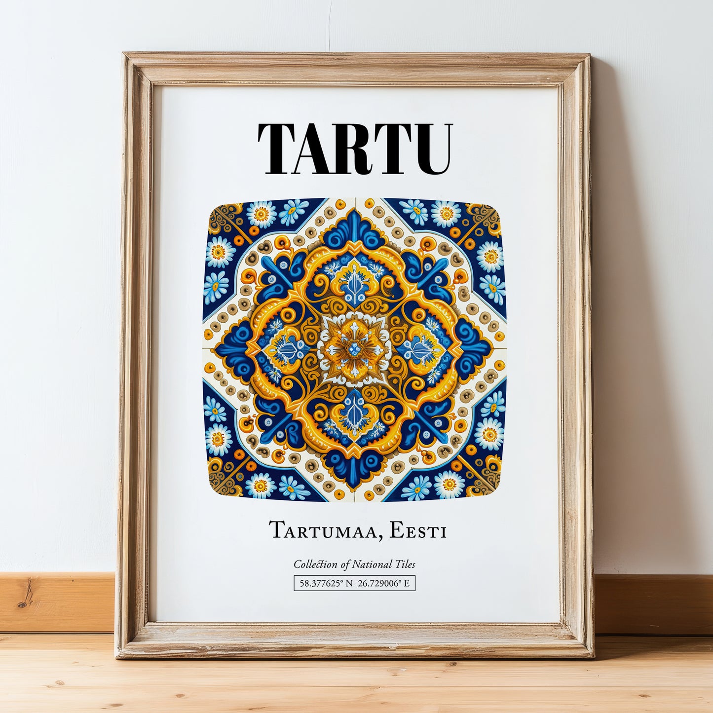 Tartu, Estonia – World Travel Art, in wooden frame leaning on the floor