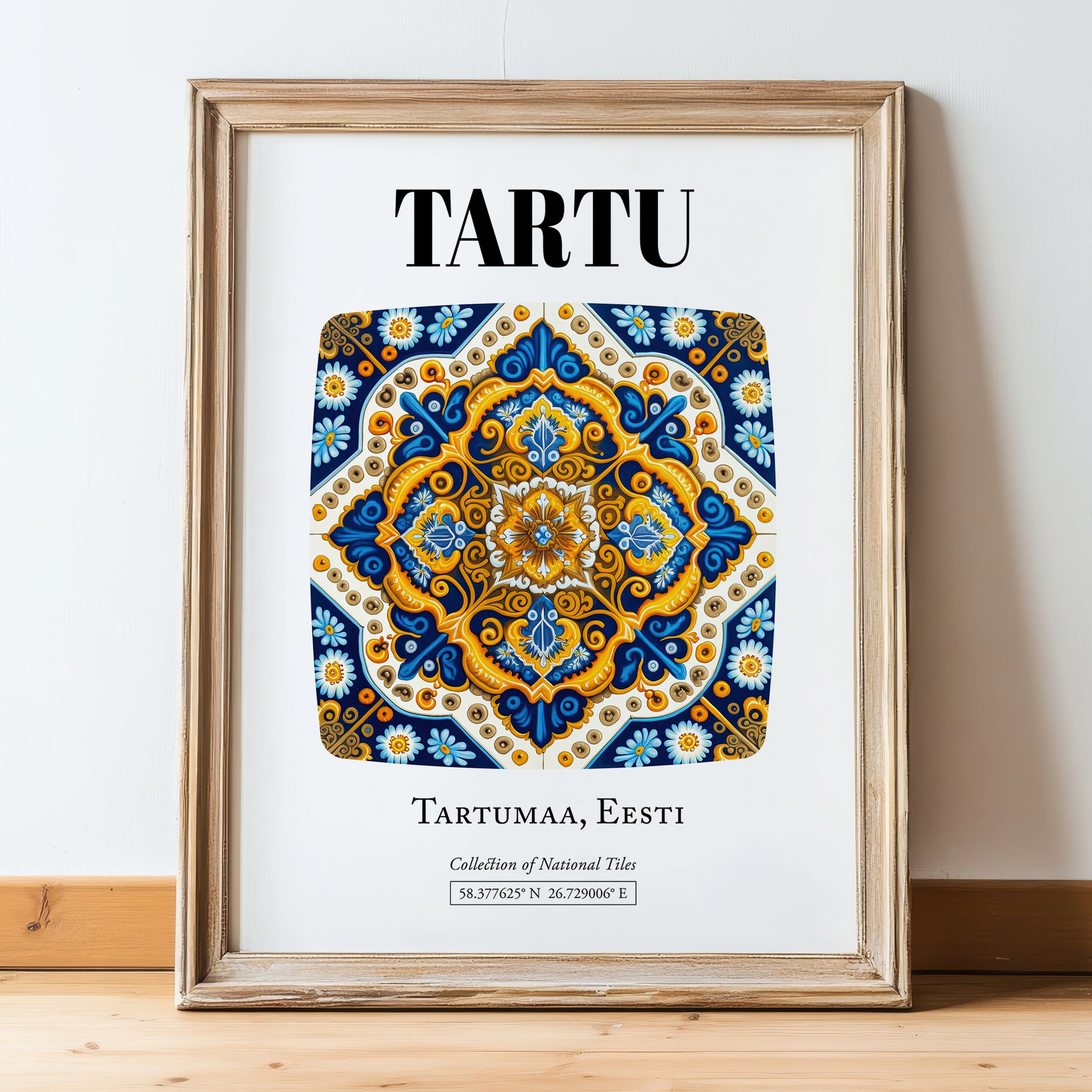Tartu, Estonia – World Travel Art, in wooden frame leaning on the floor