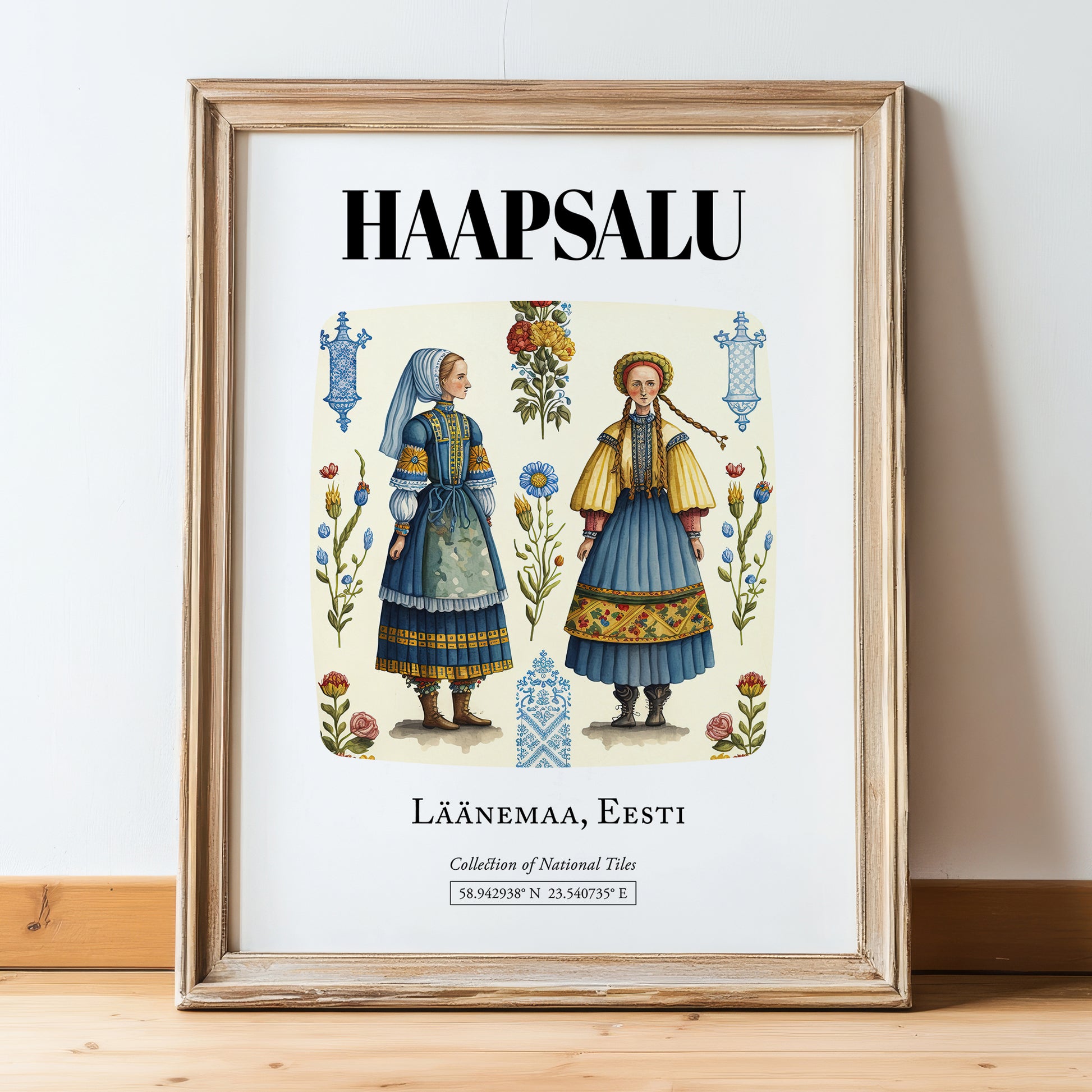 Haapsalu, Estonia – Travel Poster, in wooden frame leaning on the floor