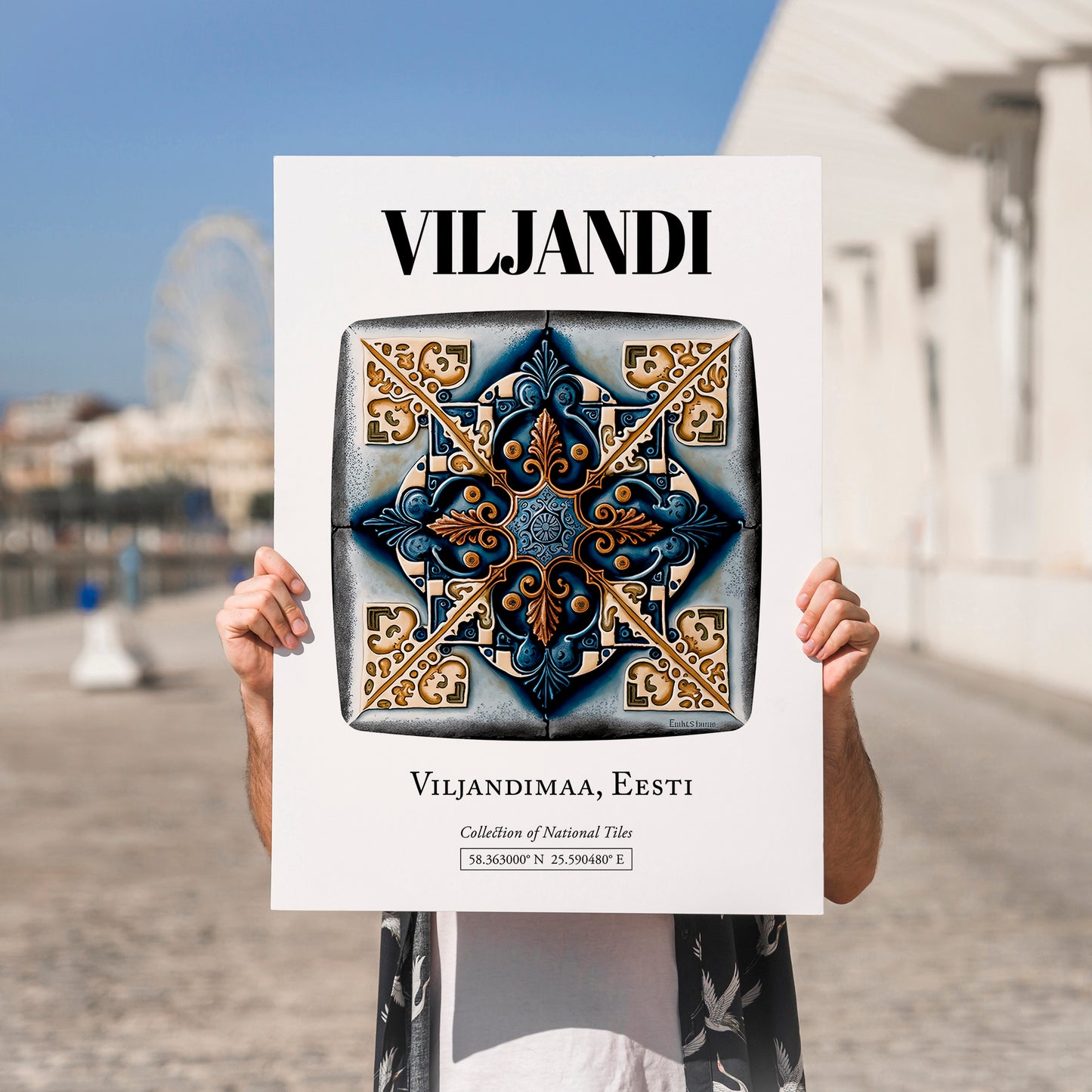 Viljandi, Estonia – Architectural Travel Art, no-text version framed in wood