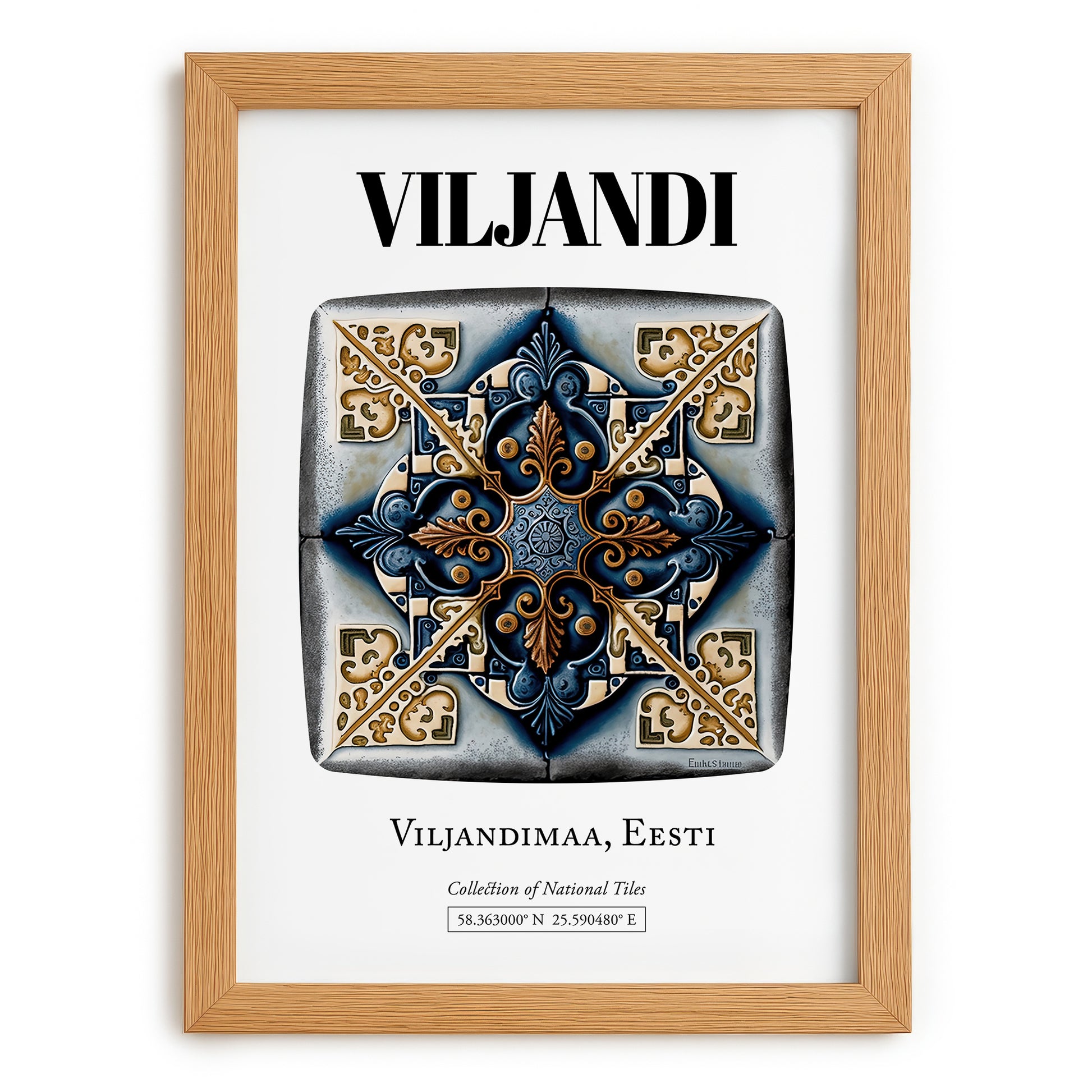 Viljandi, Estonia – Architectural Travel Art, set in oak frame
