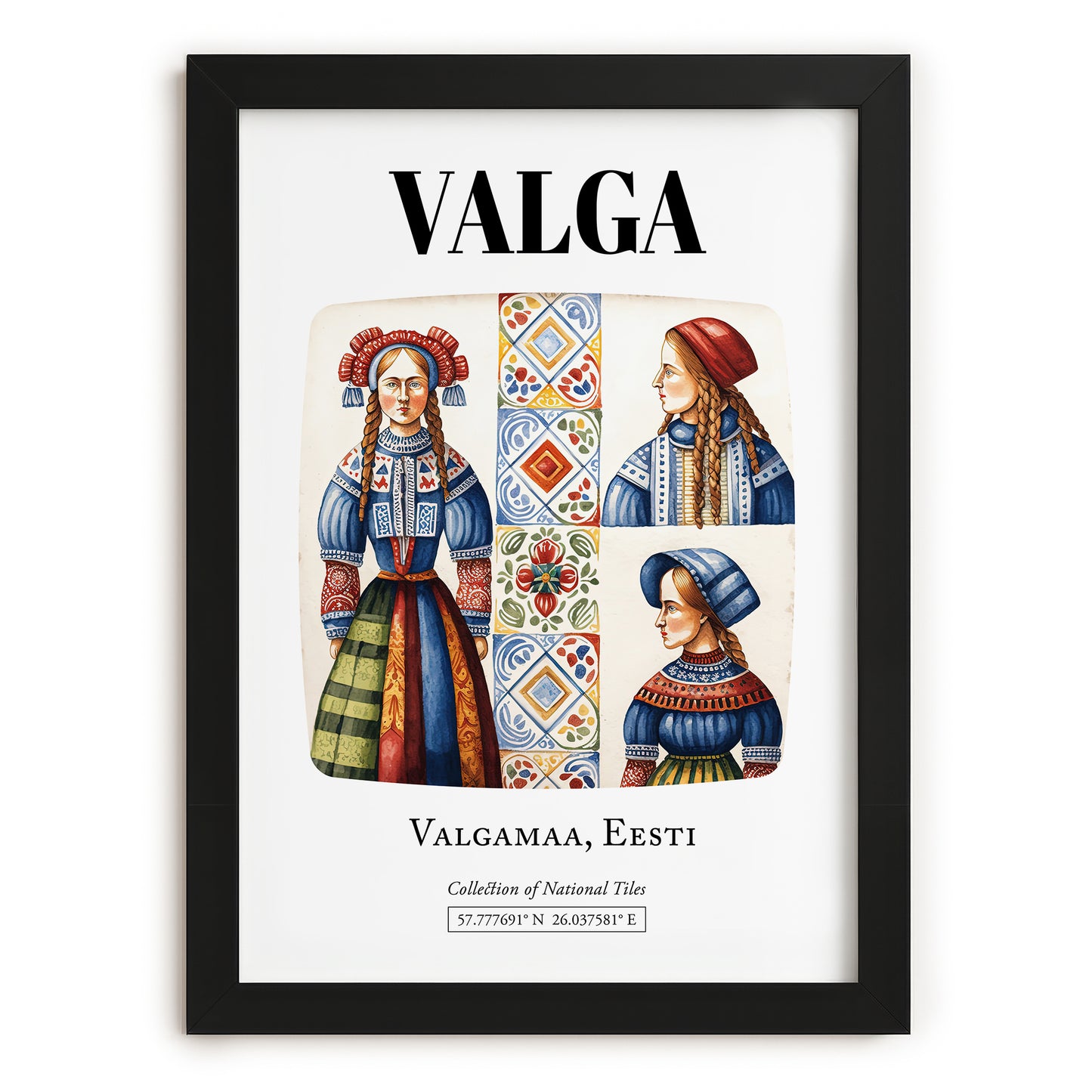 Valga, Estonia – National Pride Wall Decor, in sleek black frame