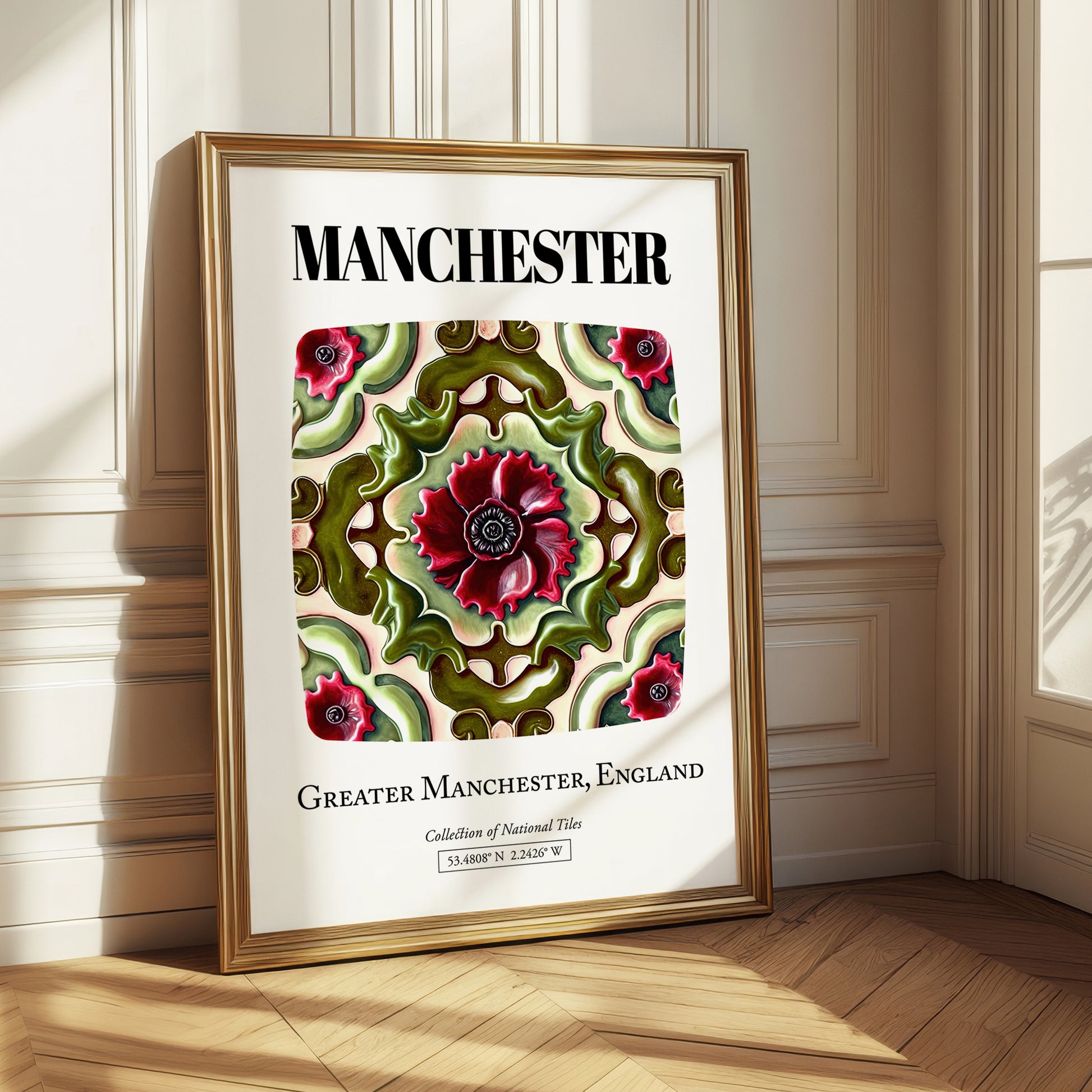 Manchester, England – Illustrated Travel Poster, styled in a charming Paris street view