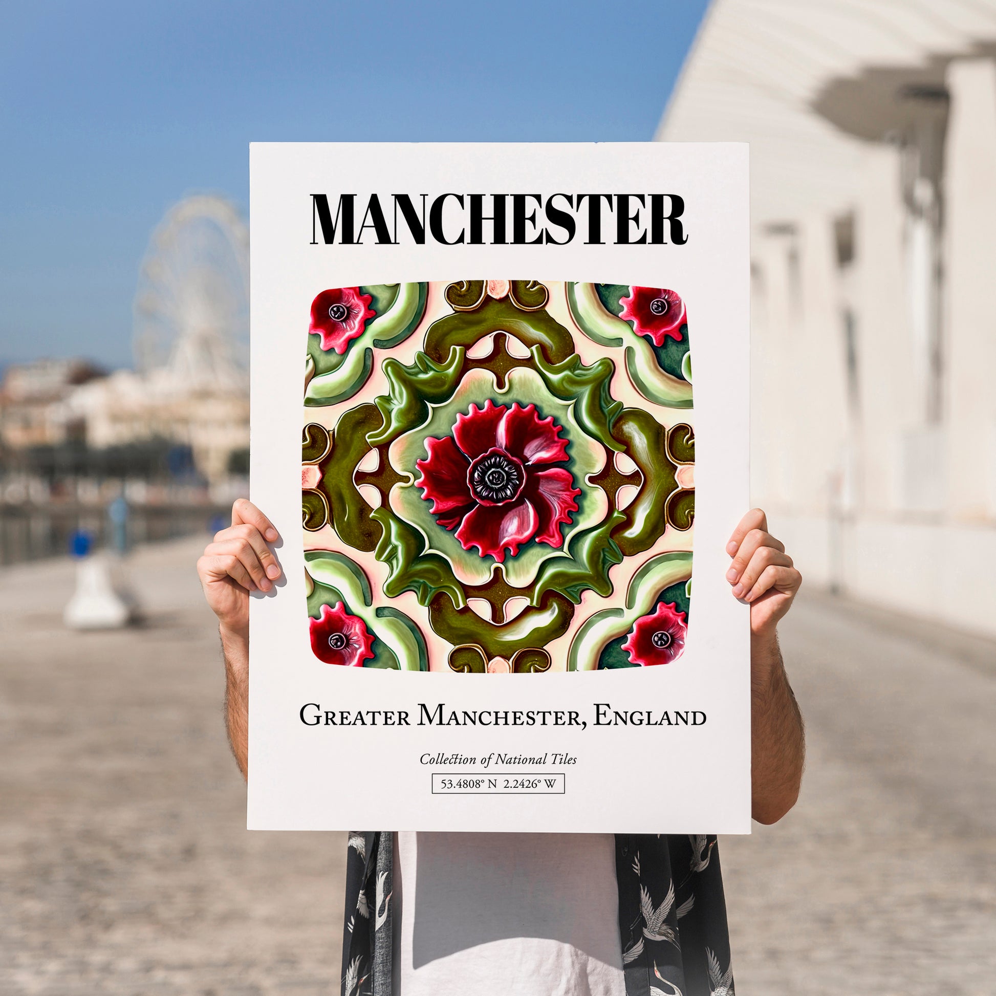 Manchester, England – Illustrated Travel Poster, no-text version framed in wood