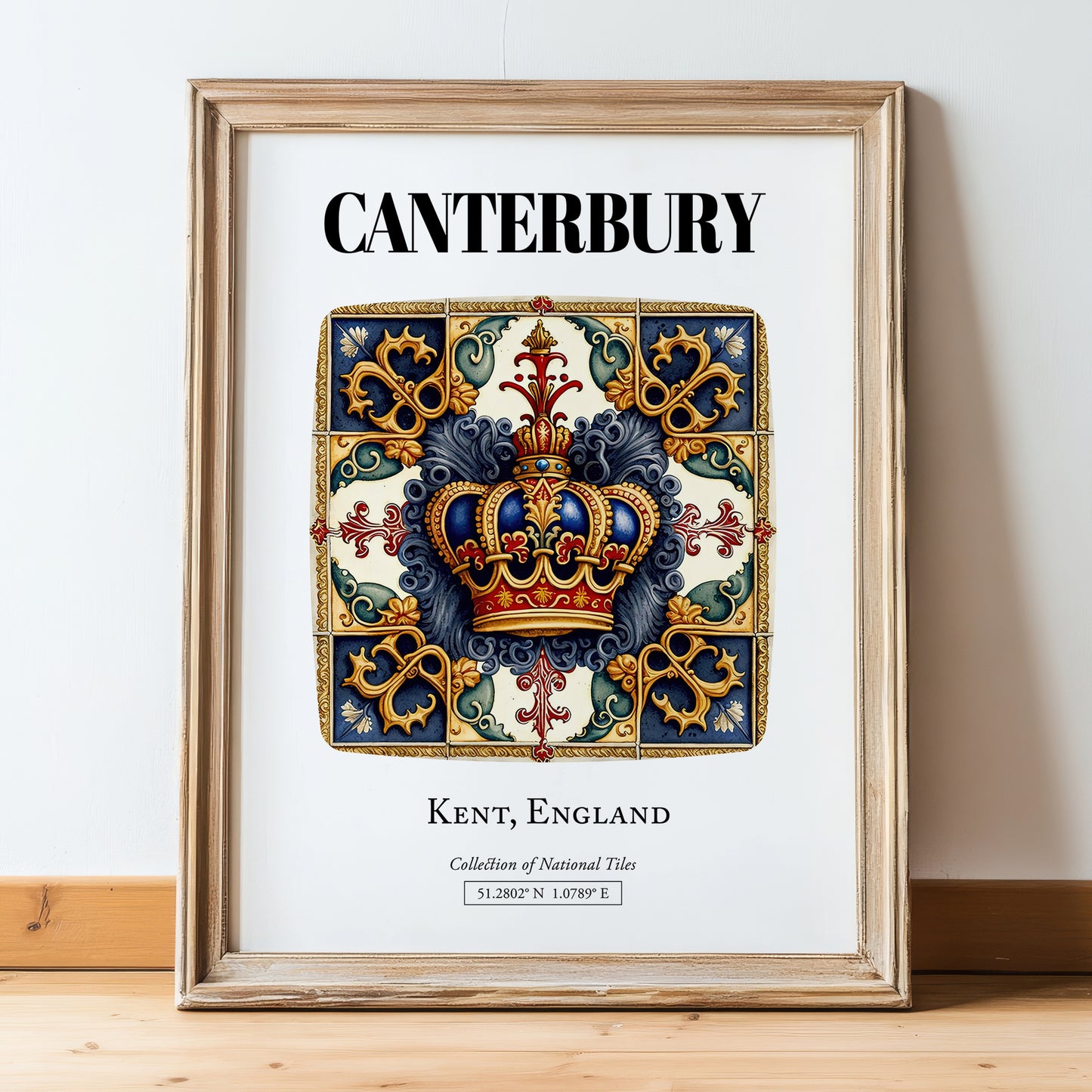 Canterbury, England – Travel Poster, in wooden frame leaning on the floor