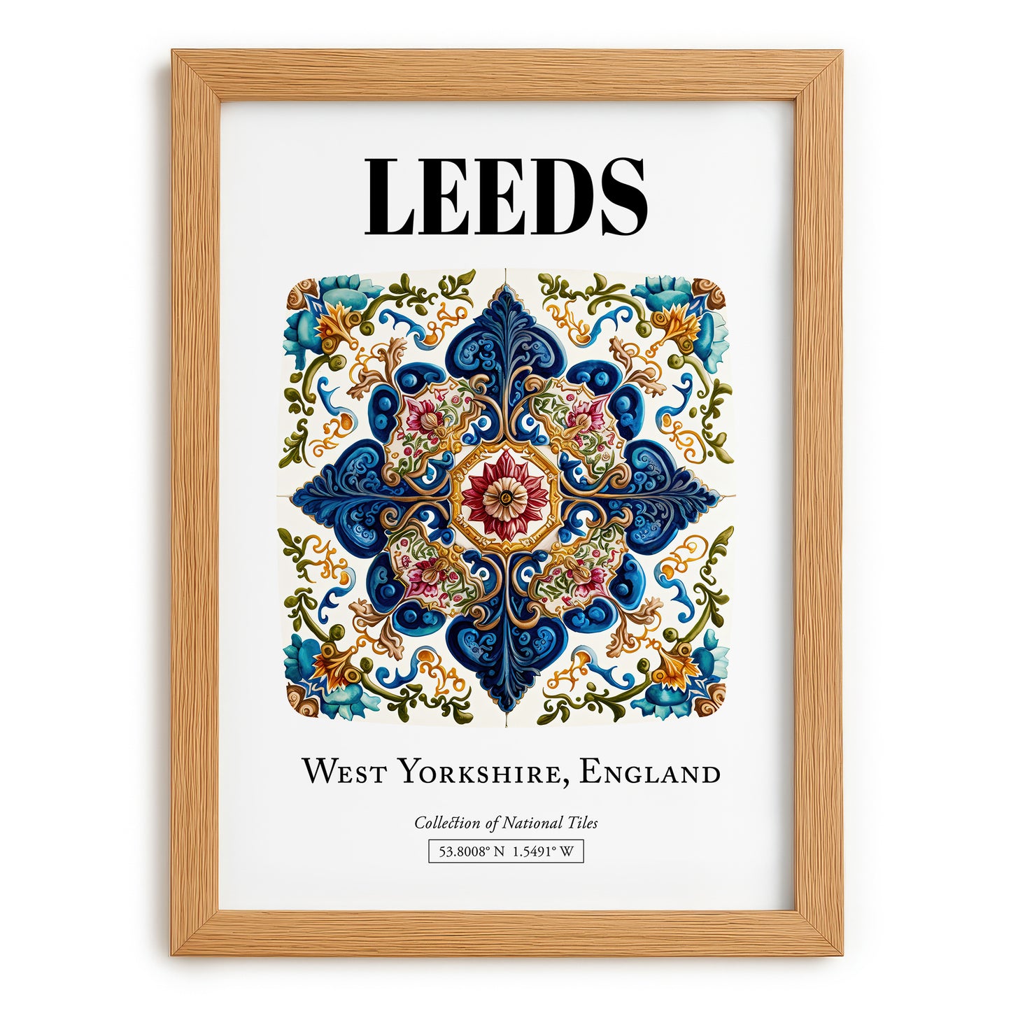 Leeds, England – Vintage Travel Poster, set in oak frame
