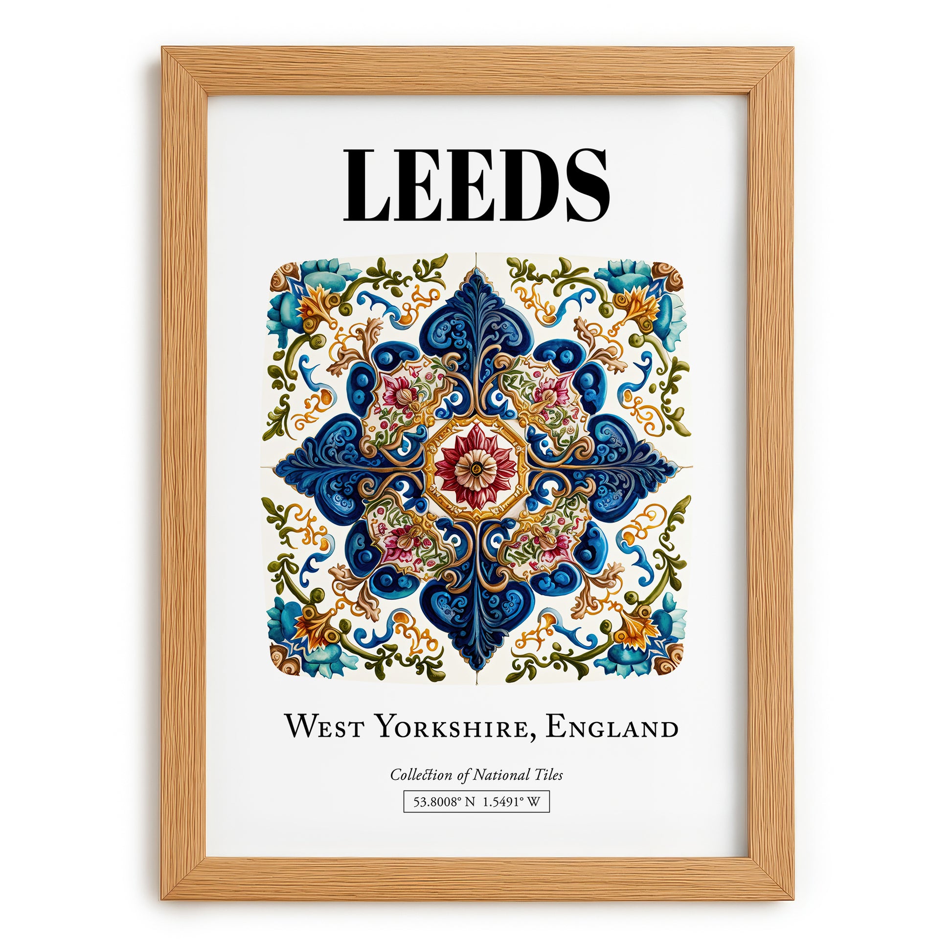 Leeds, England – Vintage Travel Poster, set in oak frame