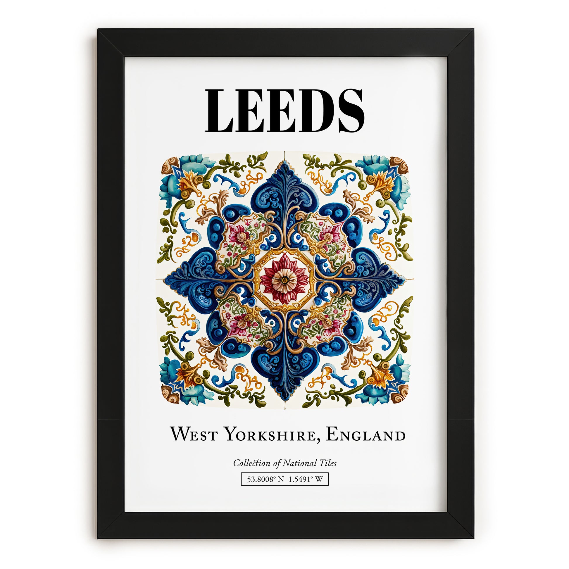Leeds, England – Vintage Travel Poster, in sleek black frame