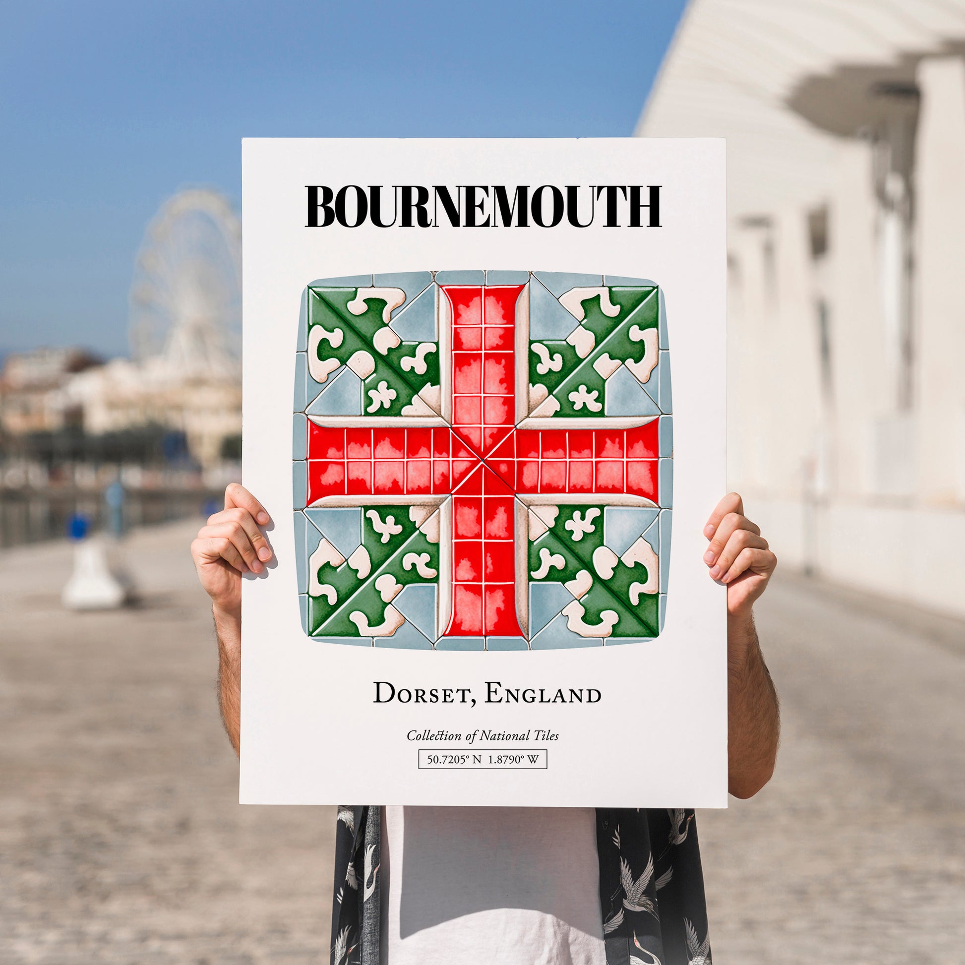 Bournemouth, England – Cityscape Wall Art, no-text version framed in wood