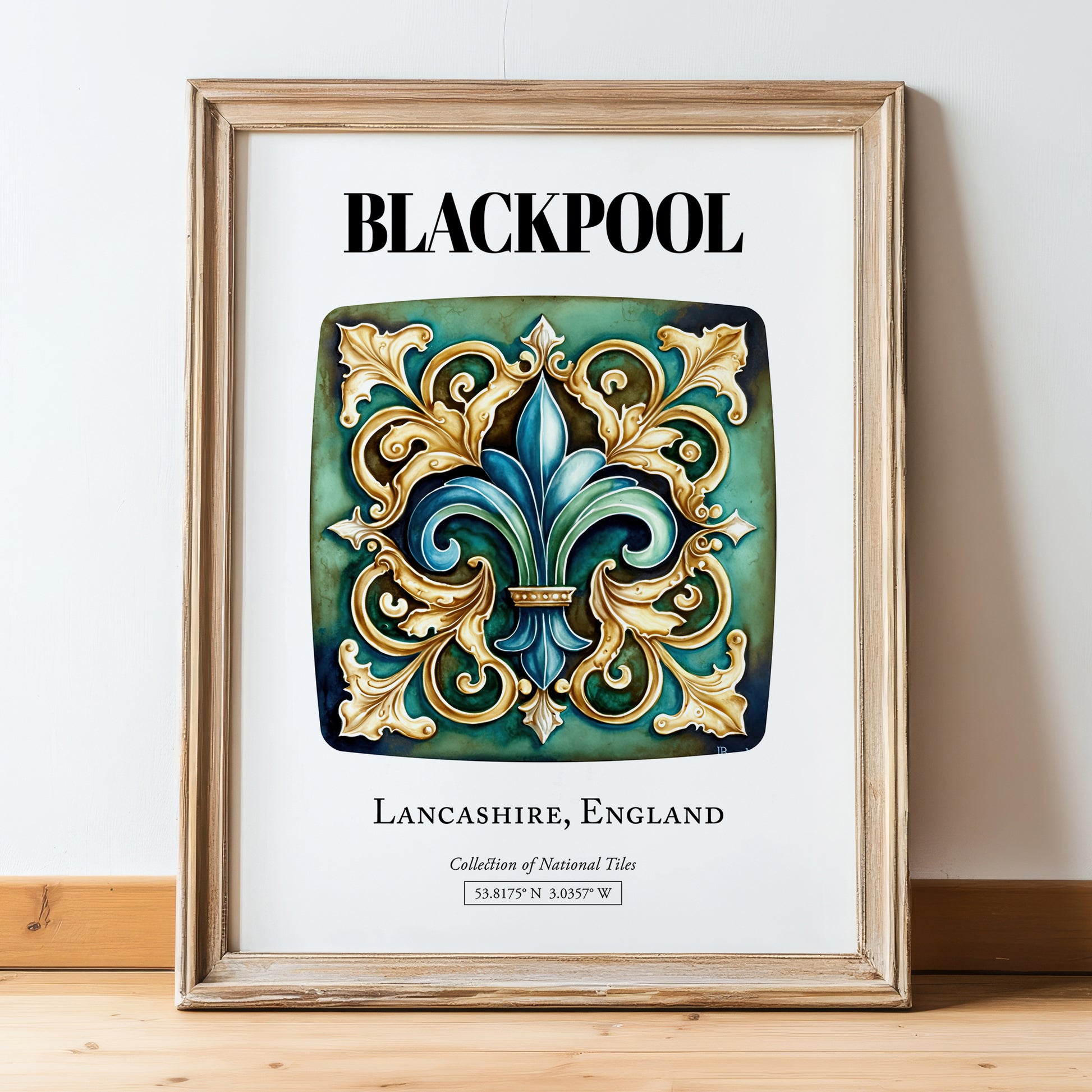 Blackpool, England – Global Wall Art, in wooden frame leaning on the floor