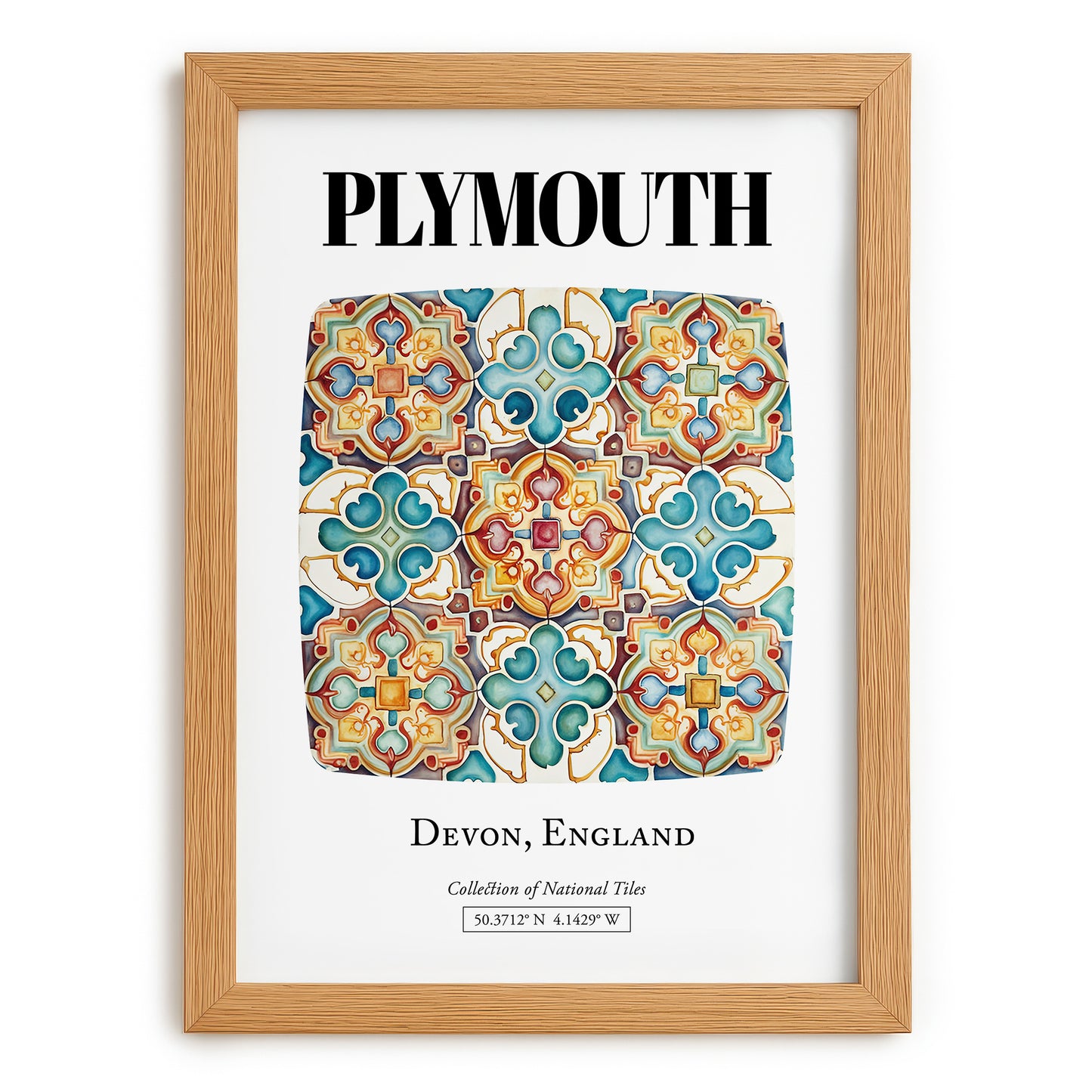 Plymouth, England – Travel Destination Art, set in oak frame