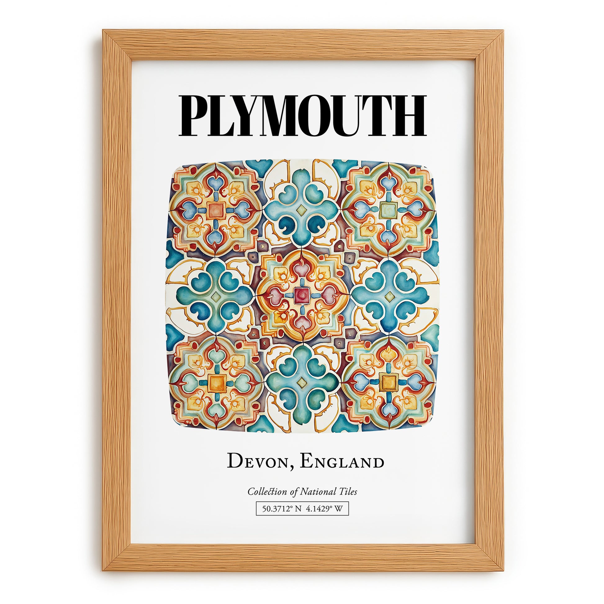 Plymouth, England – Travel Destination Art, set in oak frame