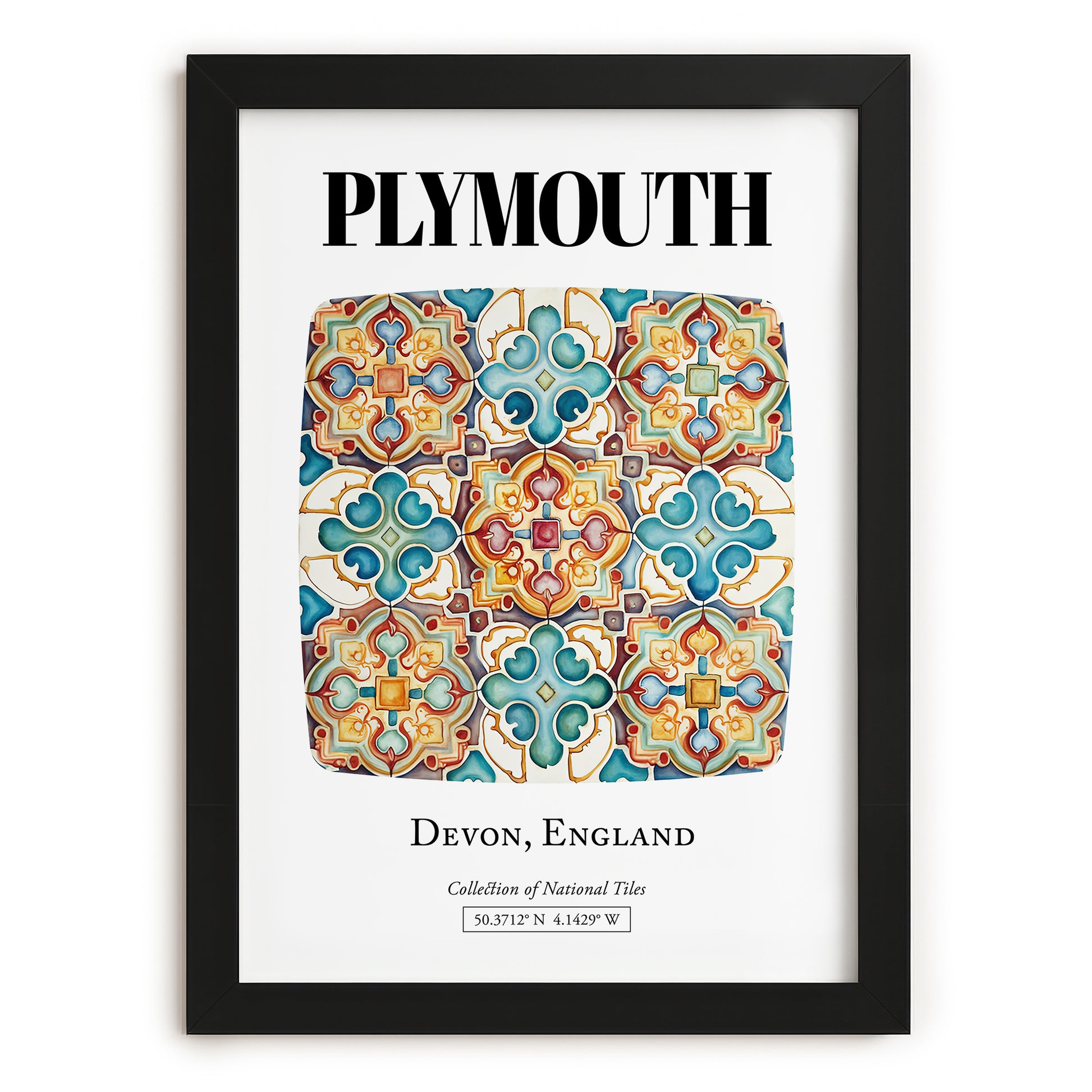 Plymouth, England – Travel Destination Art, in sleek black frame