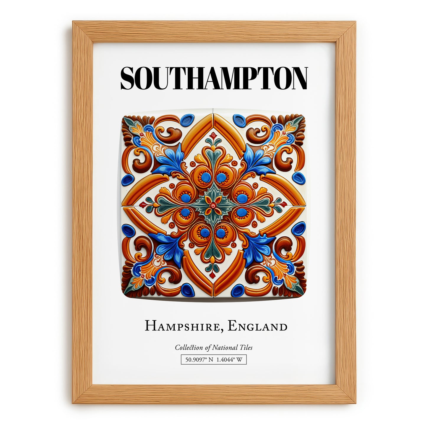 Southampton, England – Minimalist Travel Print, set in oak frame