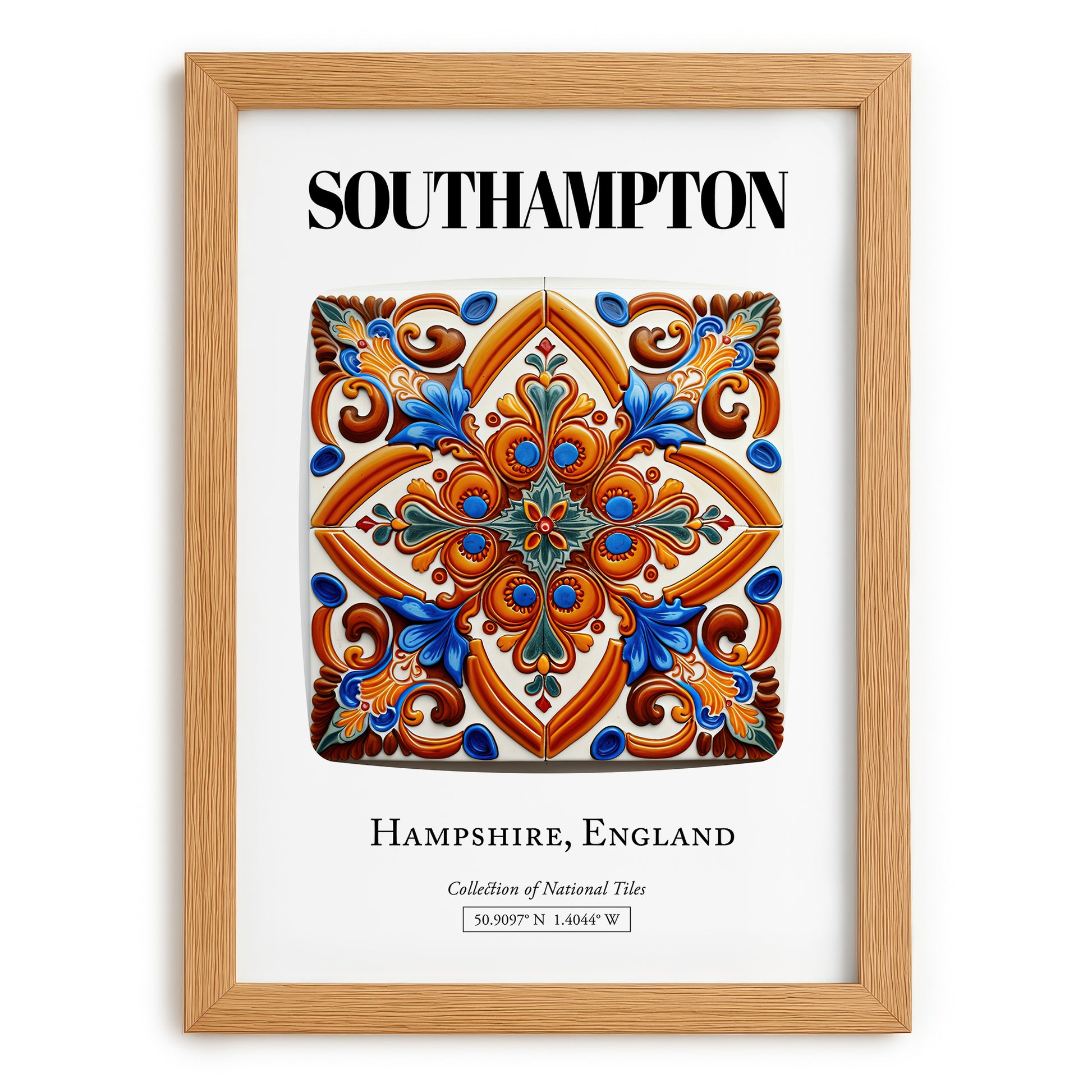 Southampton, England – Minimalist Travel Print, set in oak frame