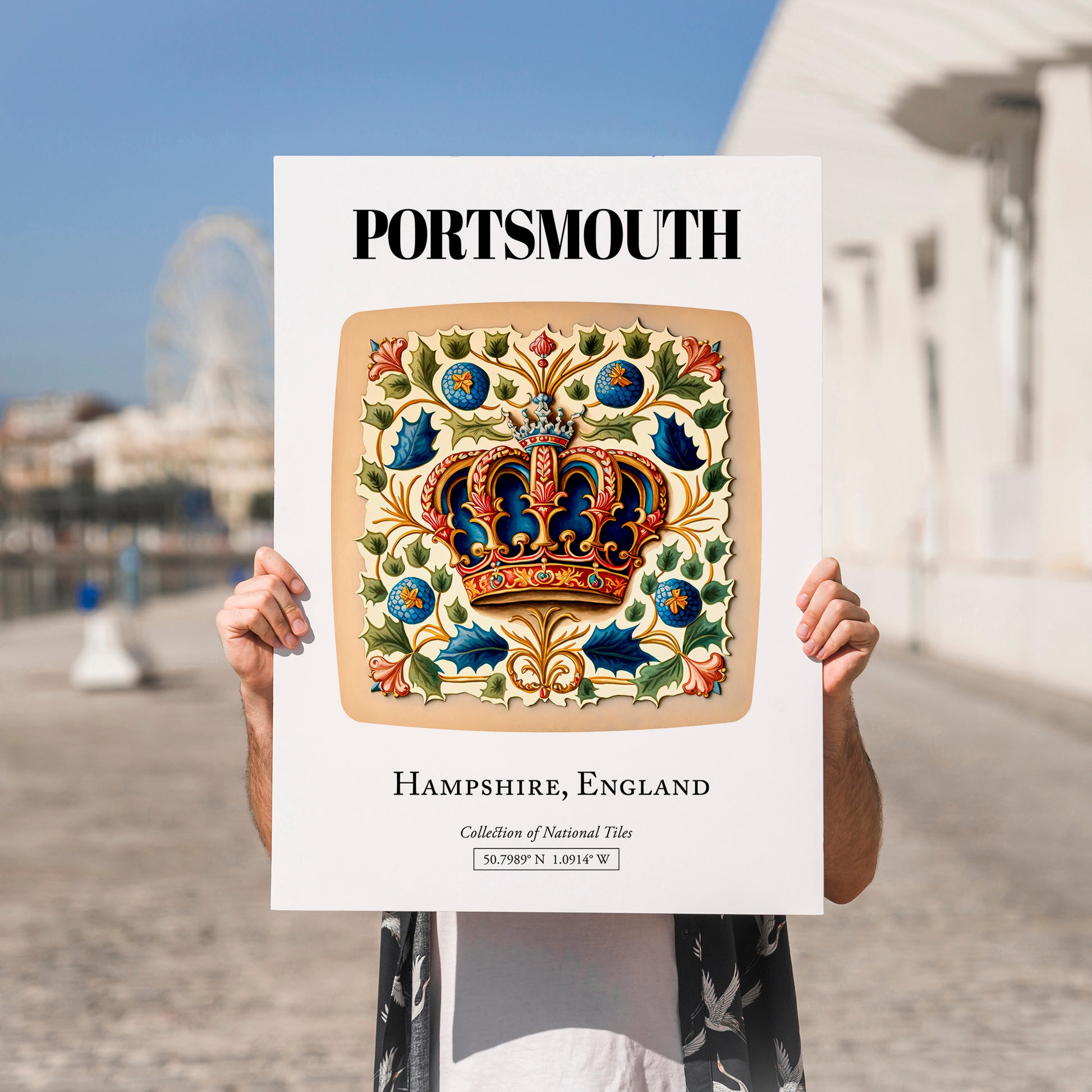 Portsmouth, England – Travel Poster, no-text version framed in wood