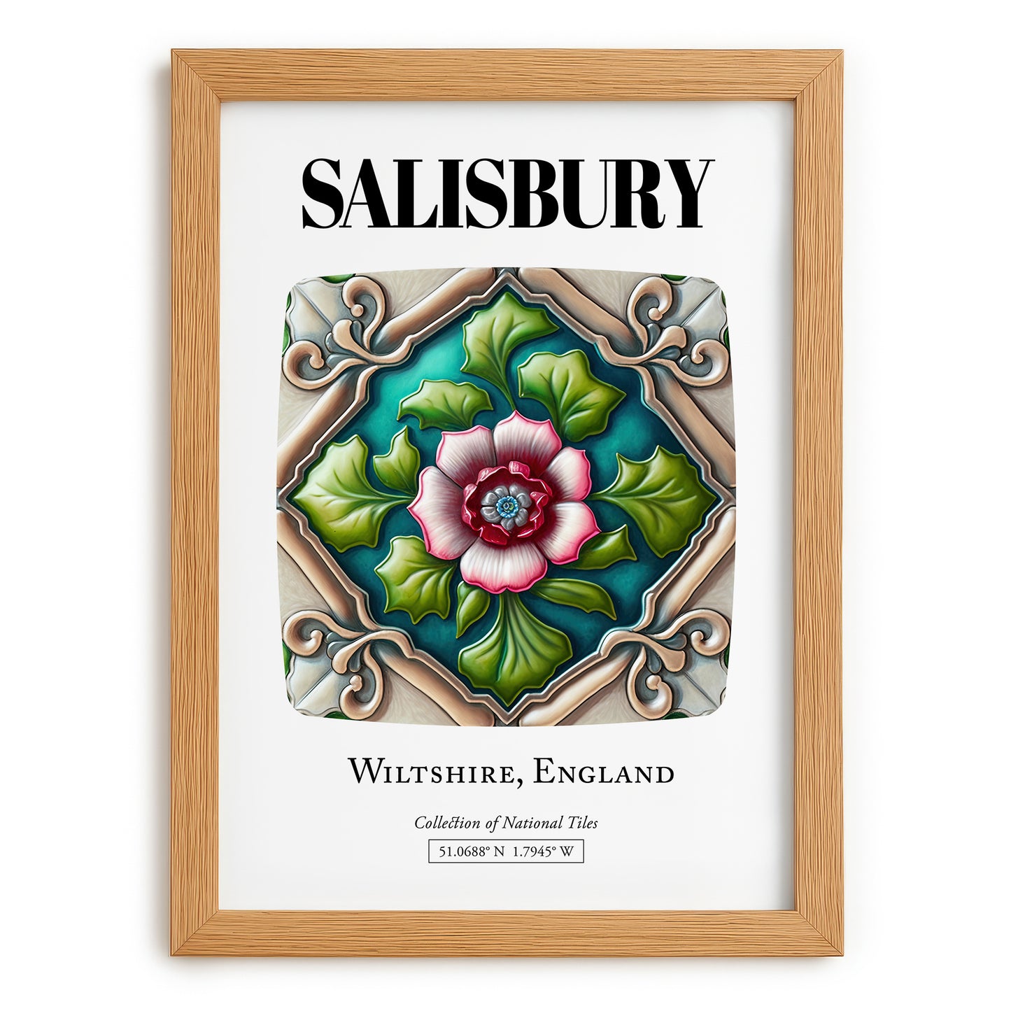 Salisbury, England – Travel Poster, set in oak frame