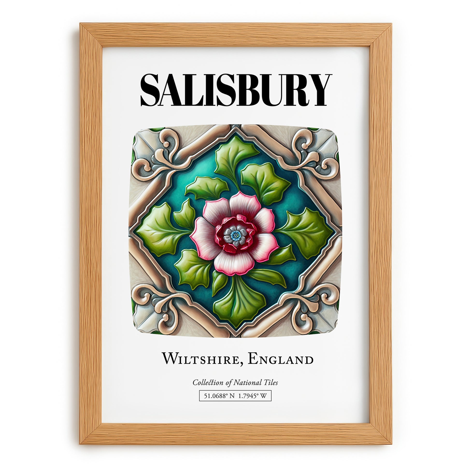 Salisbury, England – Travel Poster, set in oak frame