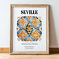 Seville, Spain – Travel Poster, in wooden frame leaning on the floor