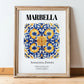 Marbella, Spain – Away From Home Poster, in wooden frame leaning on the floor