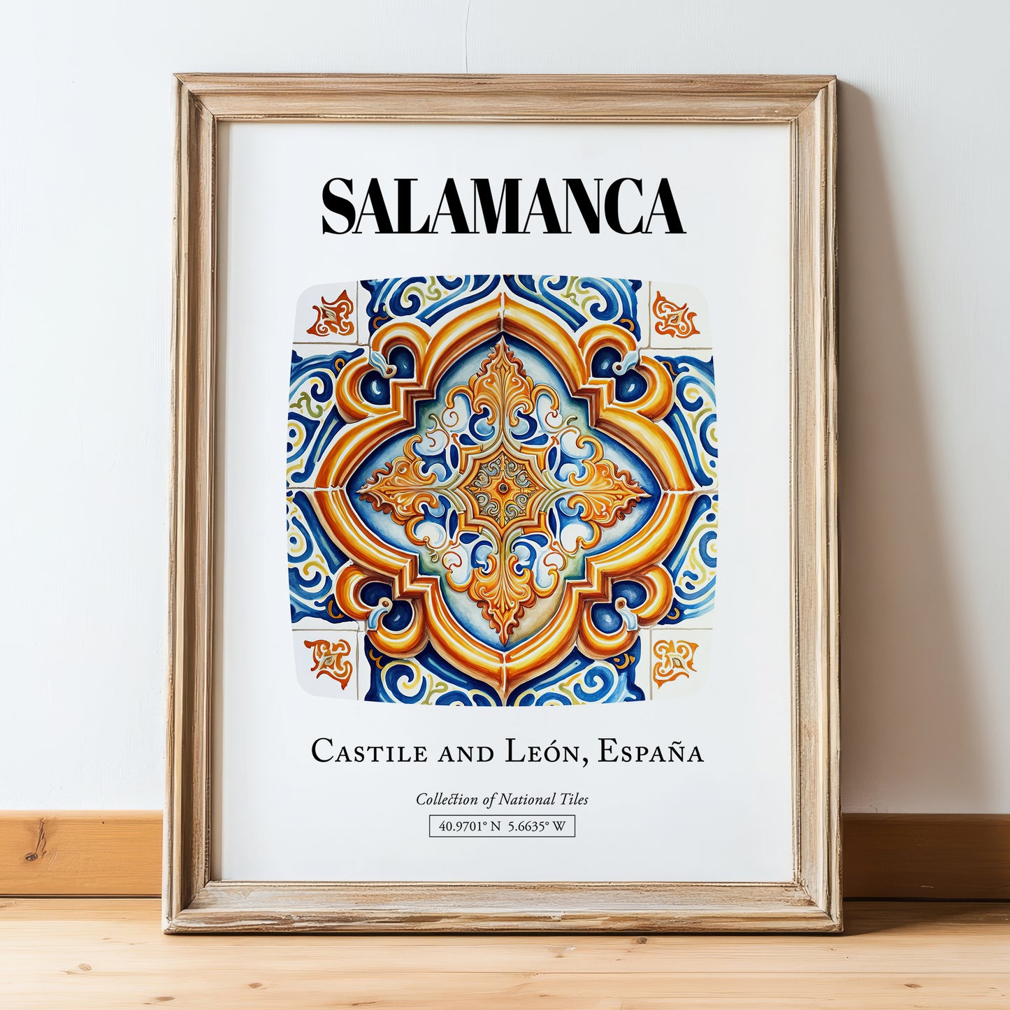 Salamanca, Spain – Travel Wall Decor, in wooden frame leaning on the floor