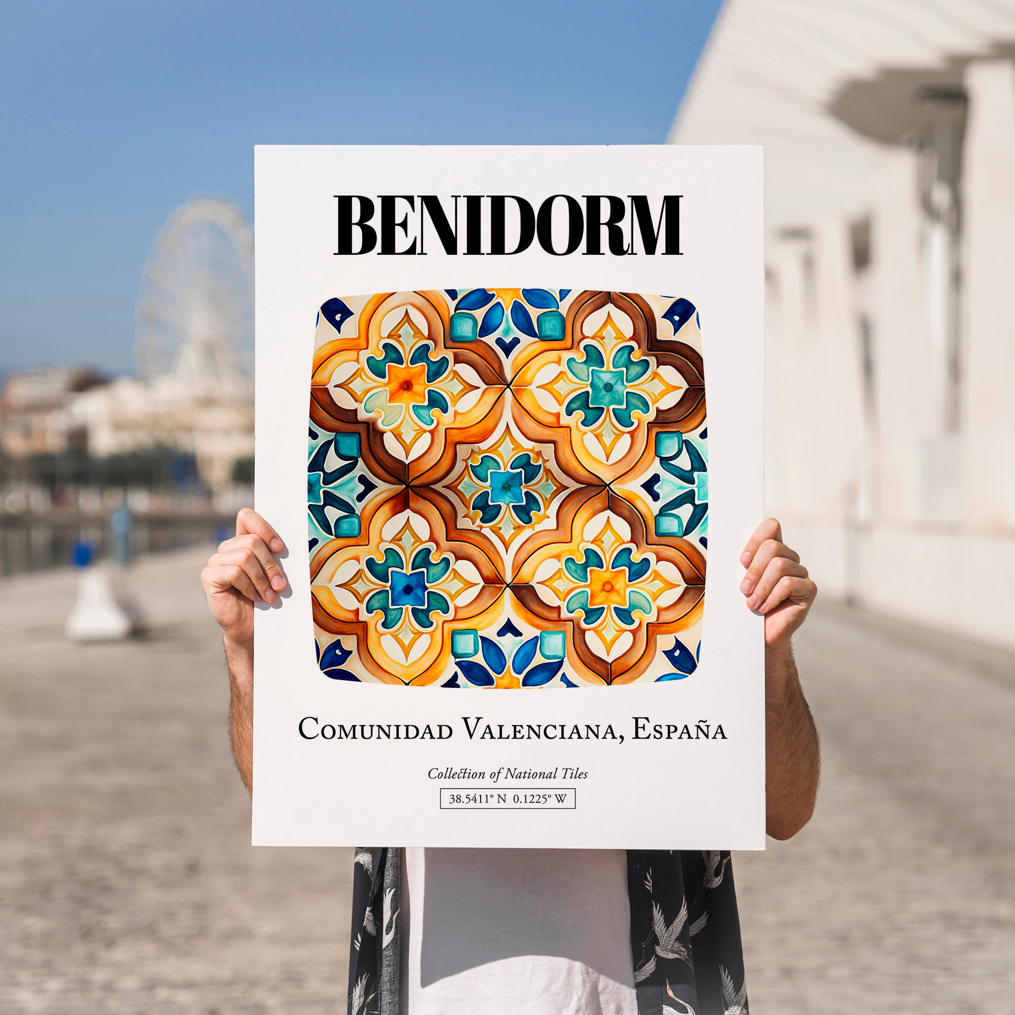 Benidorm, Spain – Retro Travel Poster, no-text version framed in wood