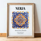 Nerja, Spain – Tourist Destination Poster, in wooden frame leaning on the floor