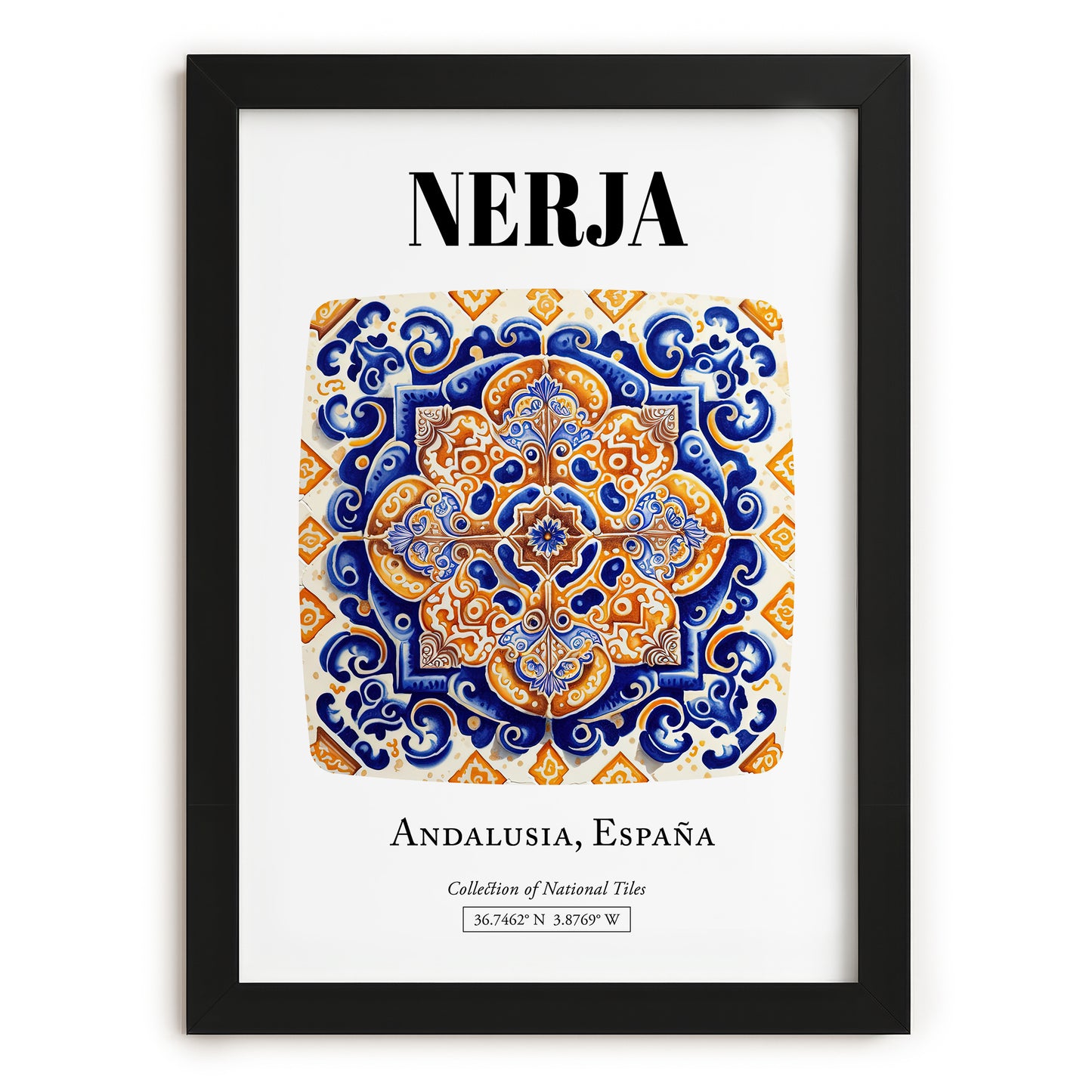 Nerja, Spain – Tourist Destination Poster, in sleek black frame