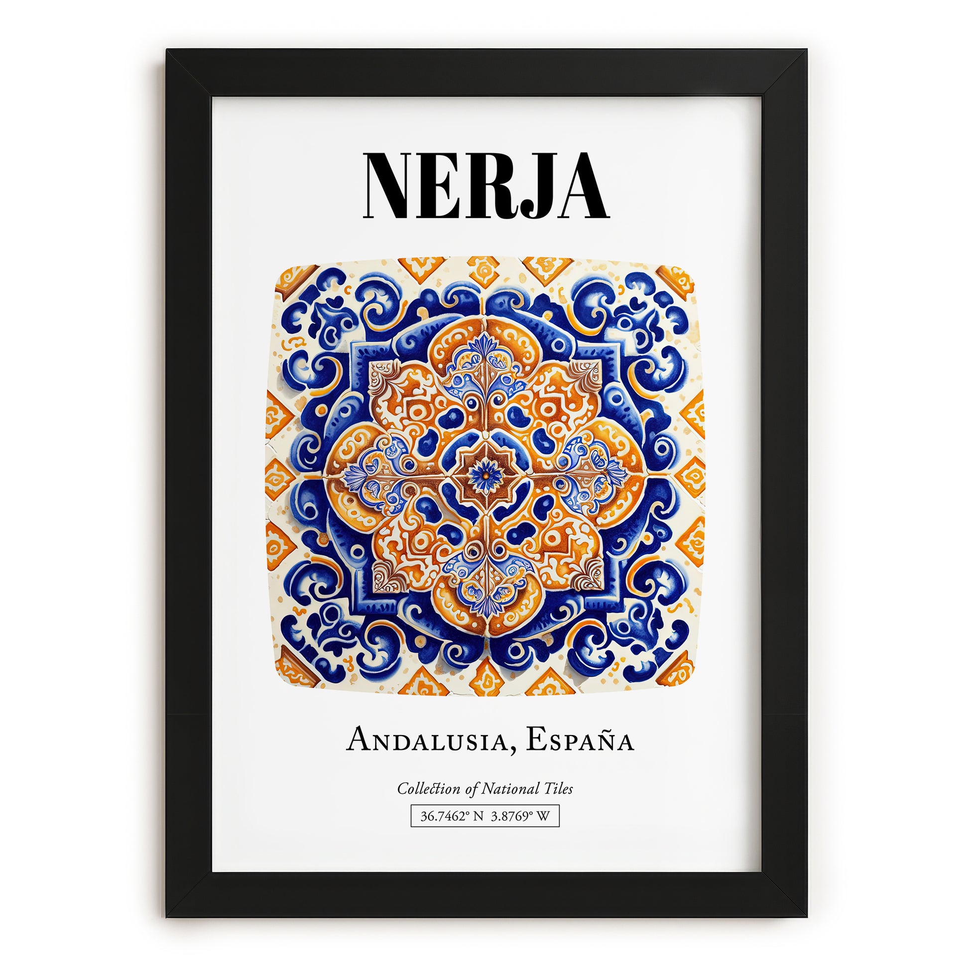 Nerja, Spain – Tourist Destination Poster, in sleek black frame