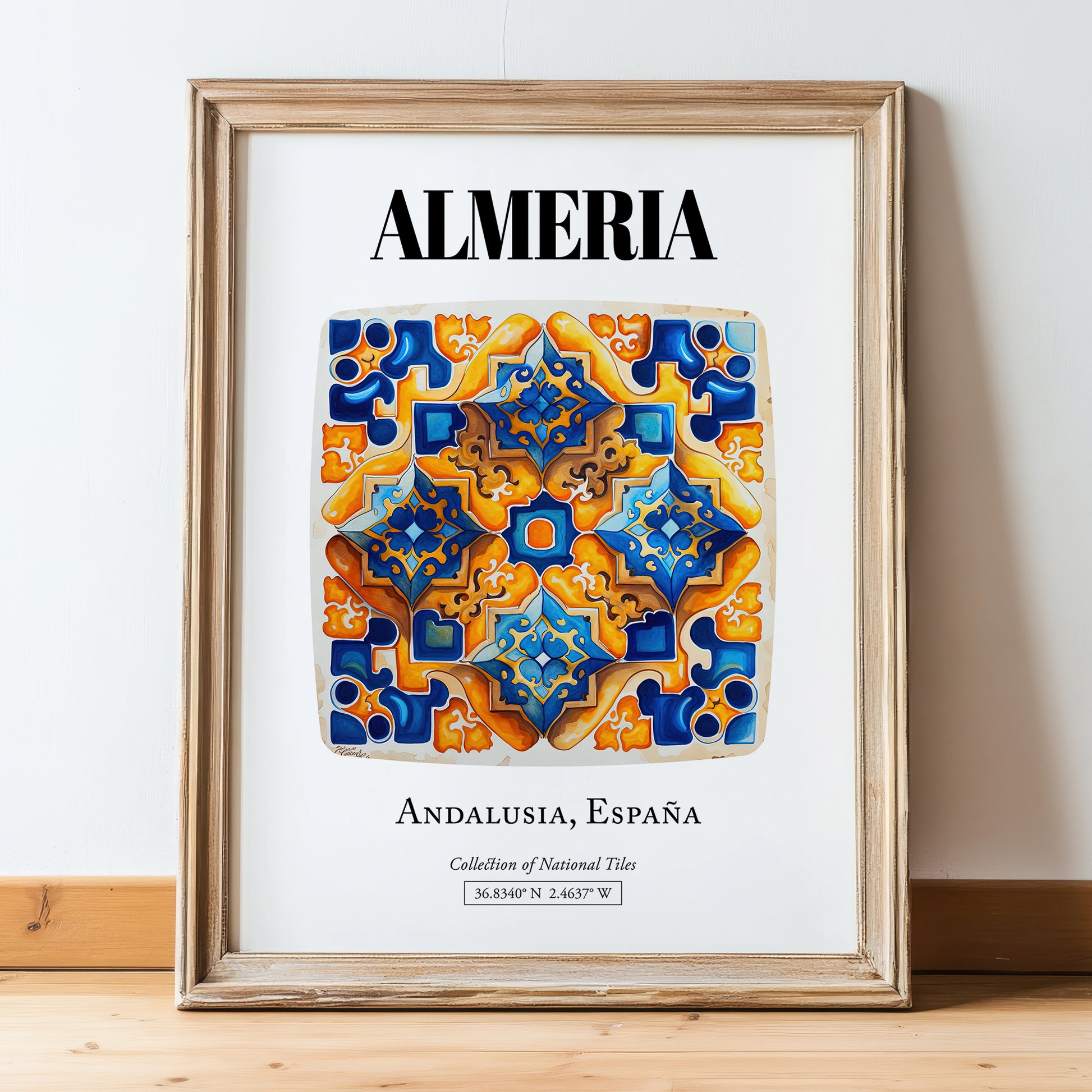 Almeria, Spain – Travel Wall Art, in wooden frame leaning on the floor